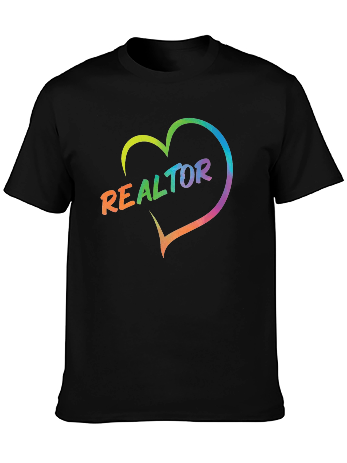 Realtor Rainbow Heart Graphic Tee - Black