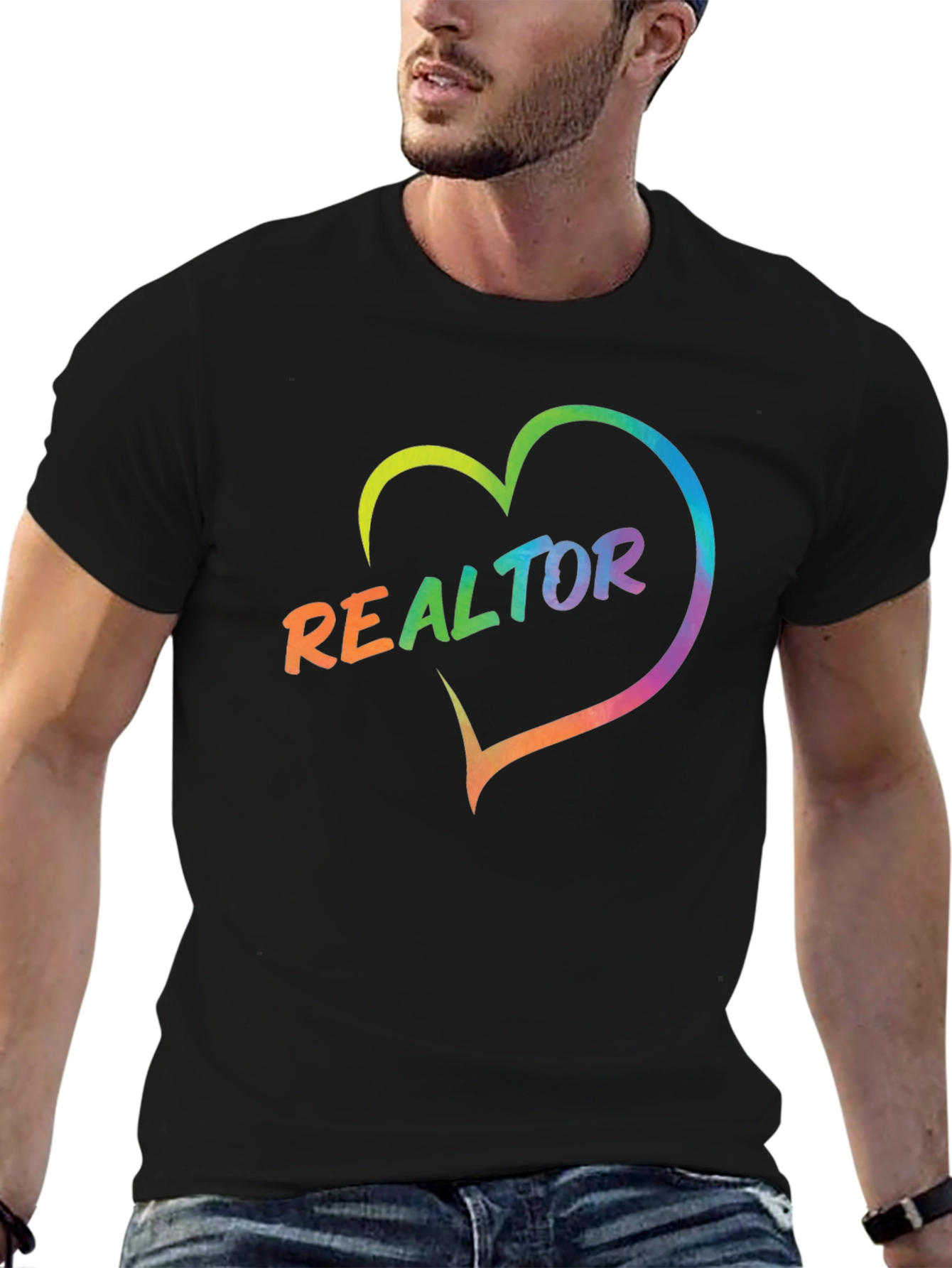 Realtor Rainbow Heart Graphic Tee - Black