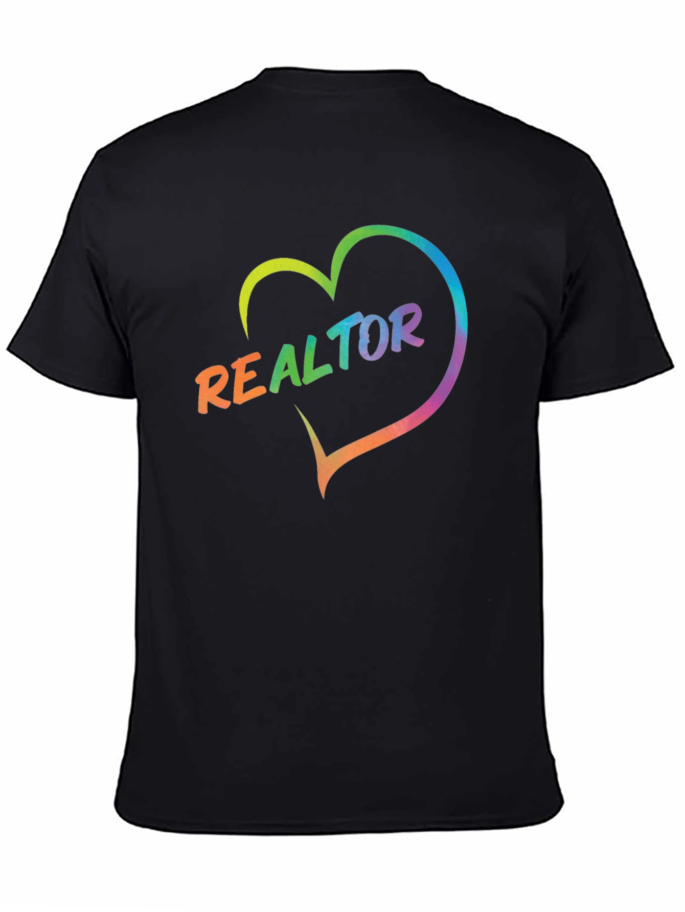 Realtor Rainbow Heart Graphic Tee - Black
