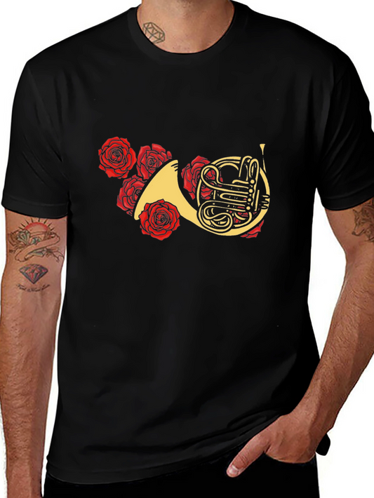 Floral French Horn Graphic Tee - Stylish Musician T-Shirt