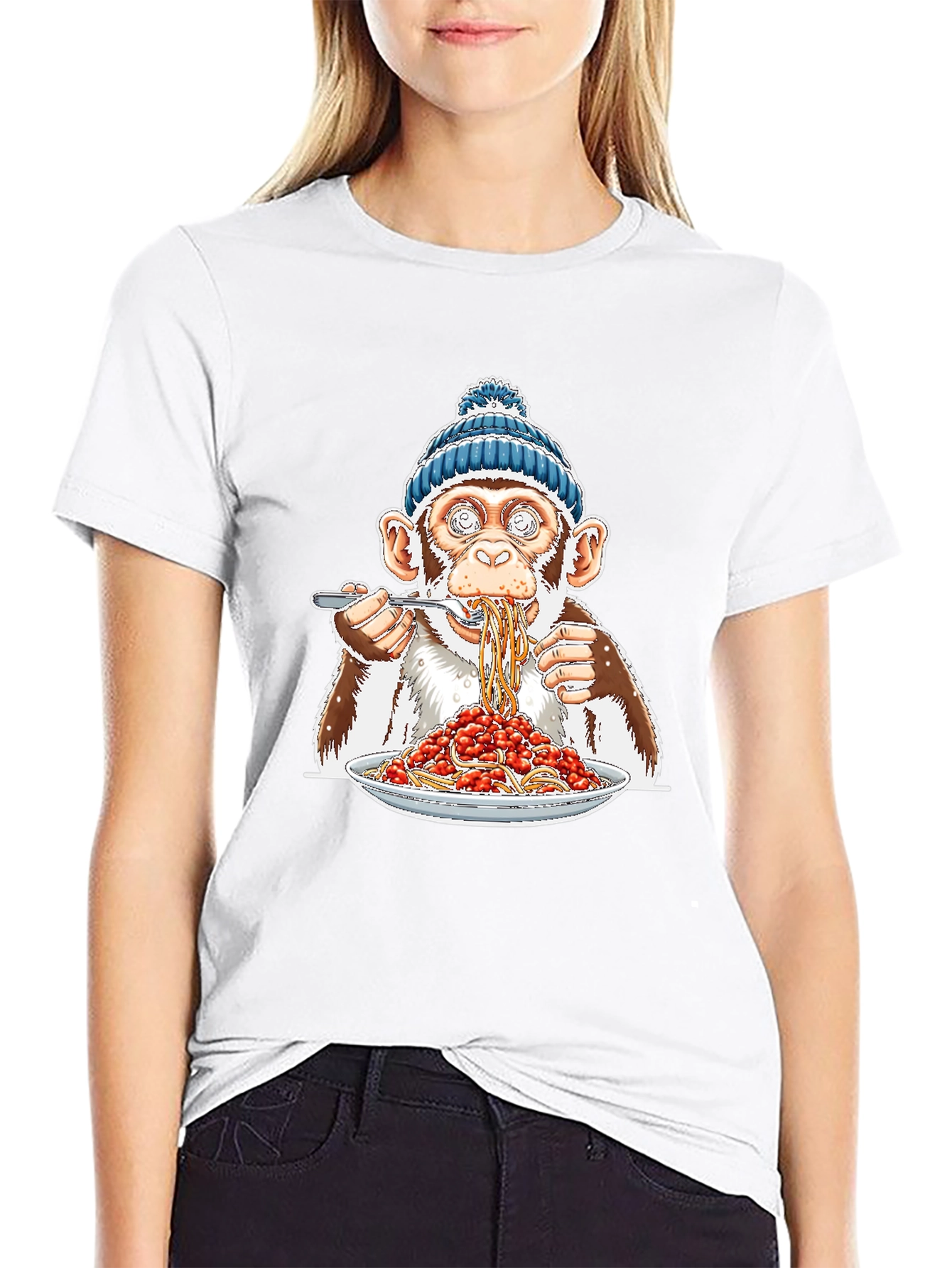 Monkey Eating Spaghetti Graphic T-Shirt