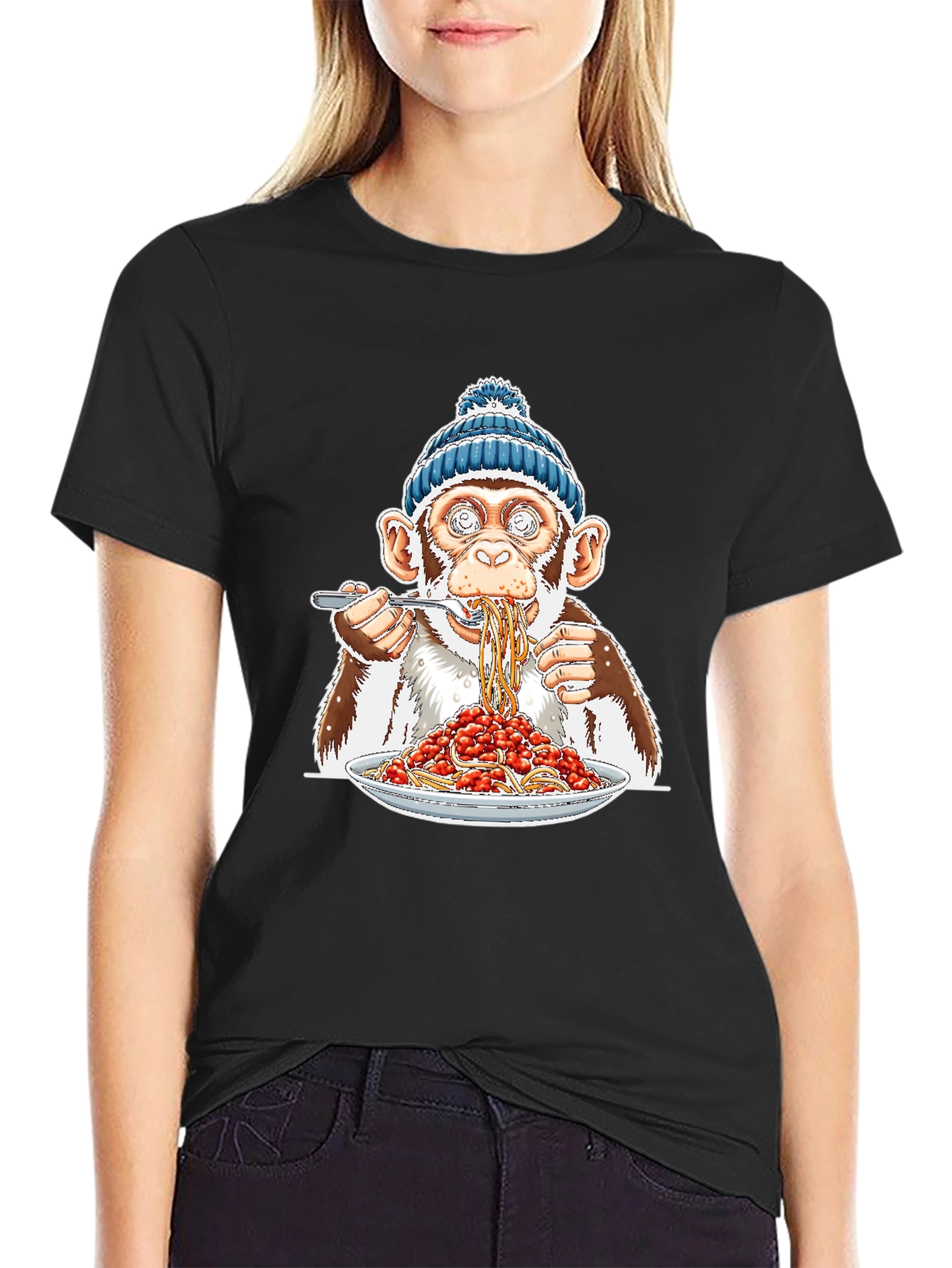 Monkey Eating Spaghetti Graphic T-Shirt
