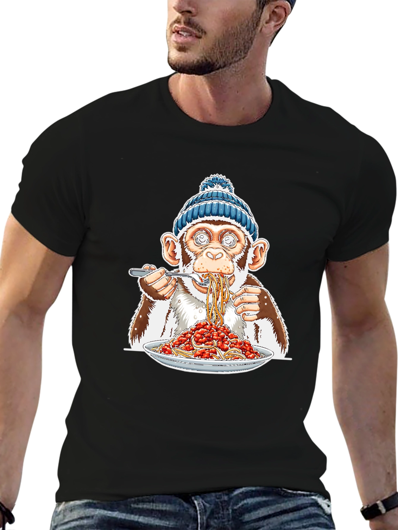 Monkey Eating Spaghetti Graphic T-Shirt