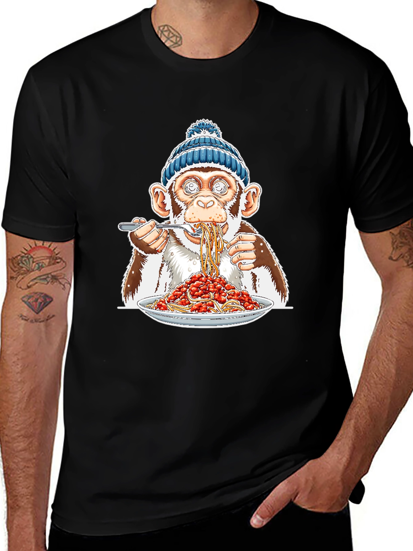 Monkey Eating Spaghetti Graphic T-Shirt