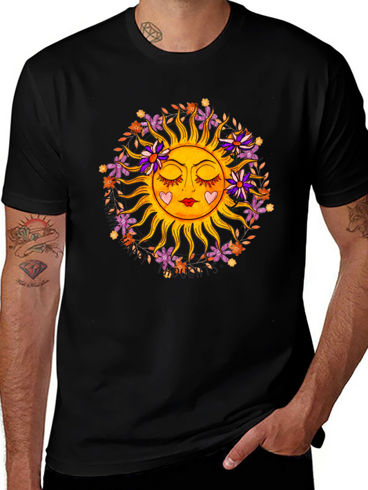 Floral Sun Graphic Tee - Black Cotton Comfort