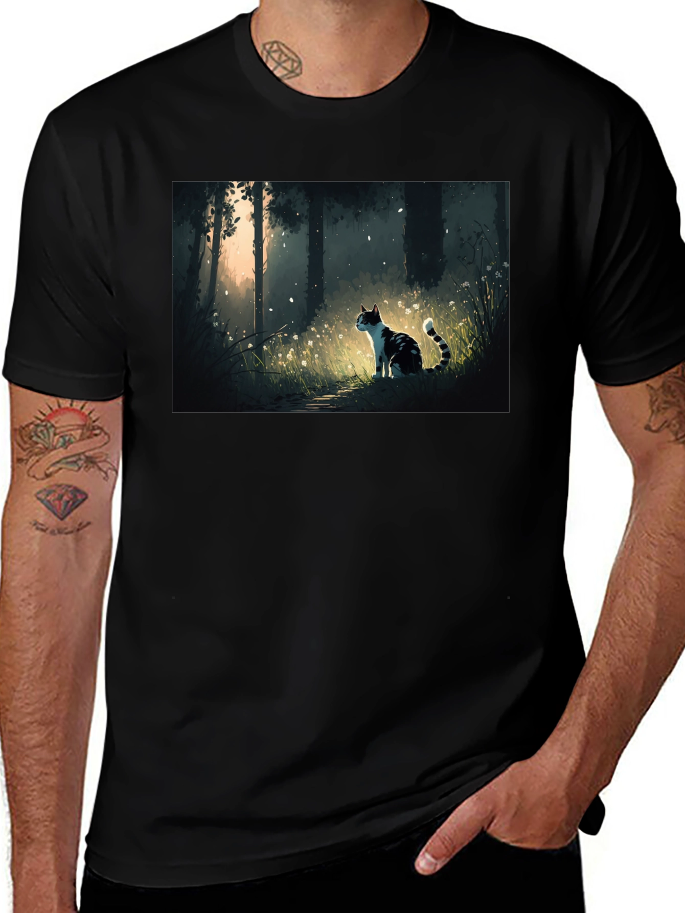 Cat Forest T-Shirt - Black
