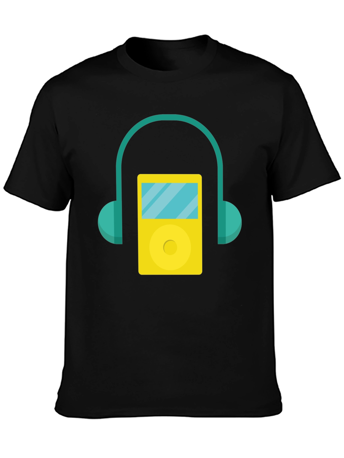 Retro Music Player Graphic Tee - Black Cotton T-Shirt