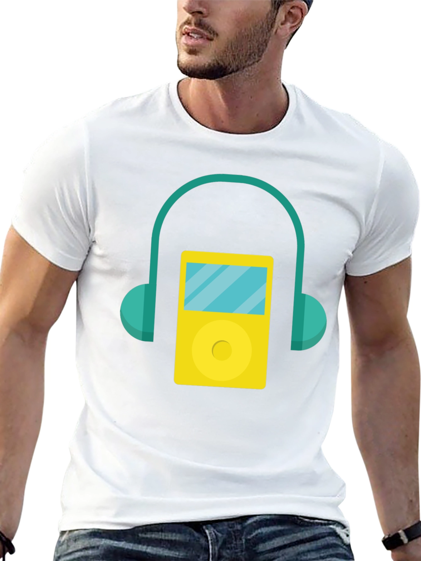 Retro Music Player Graphic Tee - Black Cotton T-Shirt