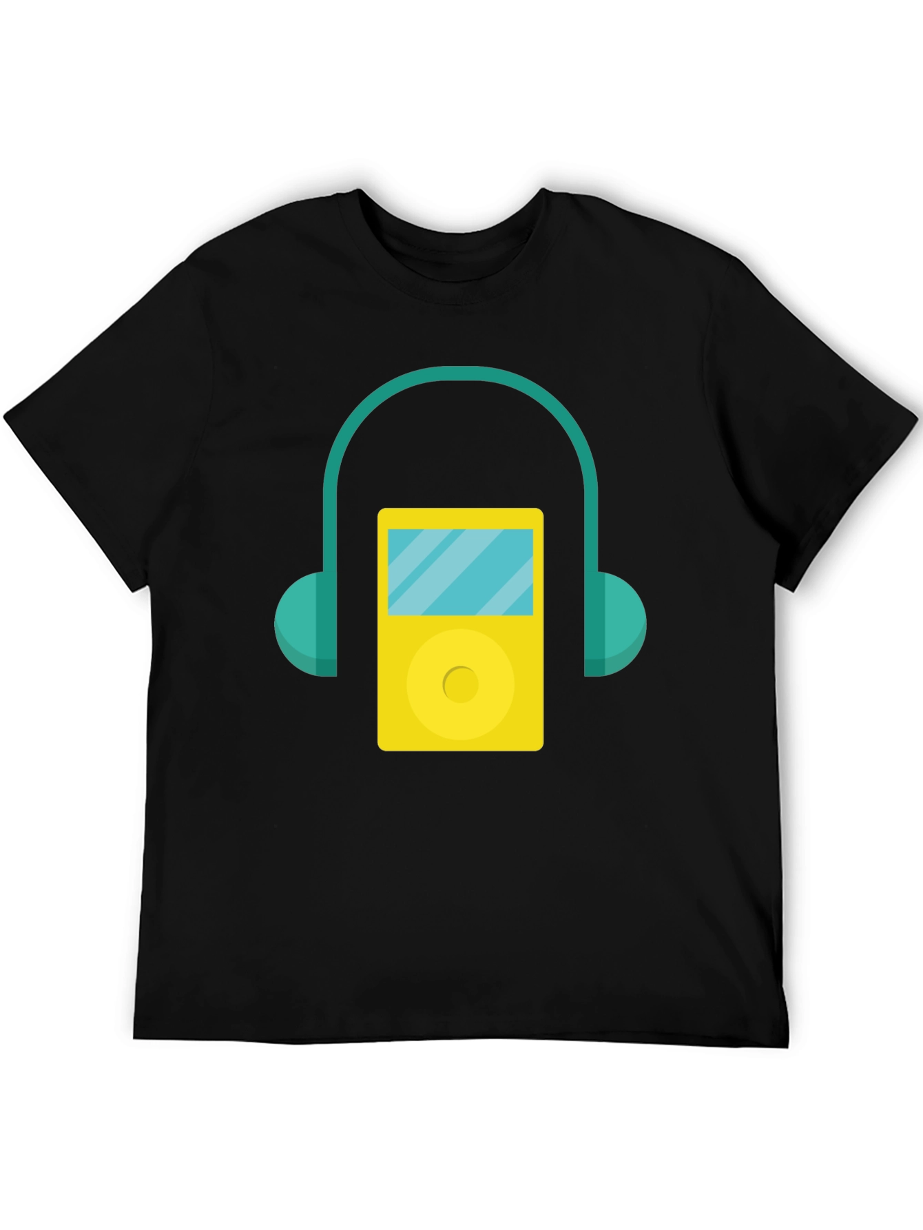 Retro Music Player Graphic Tee - Black Cotton T-Shirt
