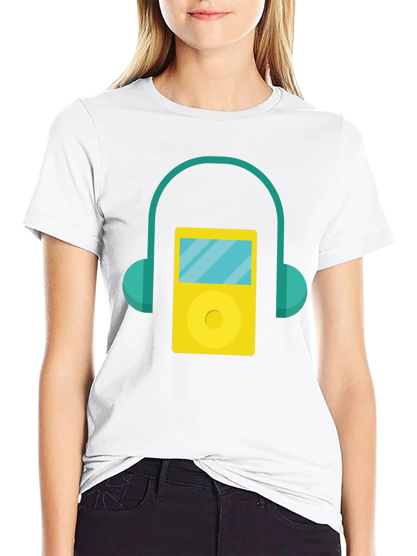 Retro Music Player Graphic Tee - Black Cotton T-Shirt