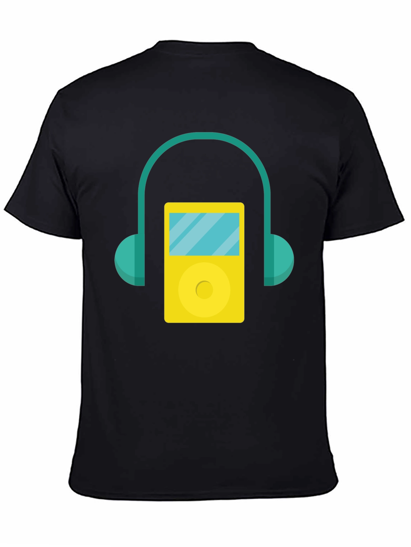 Retro Music Player Graphic Tee - Black Cotton T-Shirt