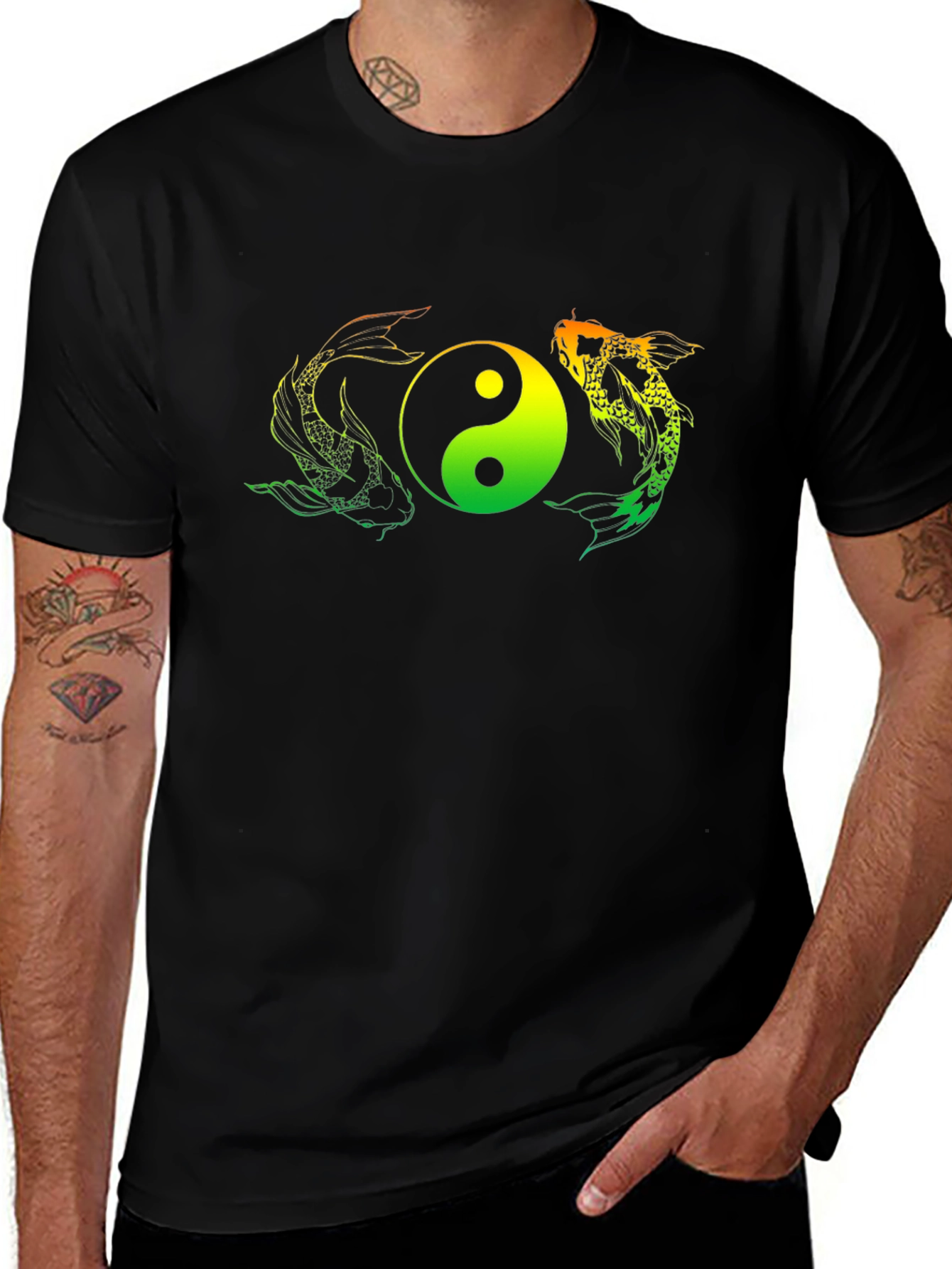Yin Yang Koi Fish Graphic Tee - Black T-Shirt