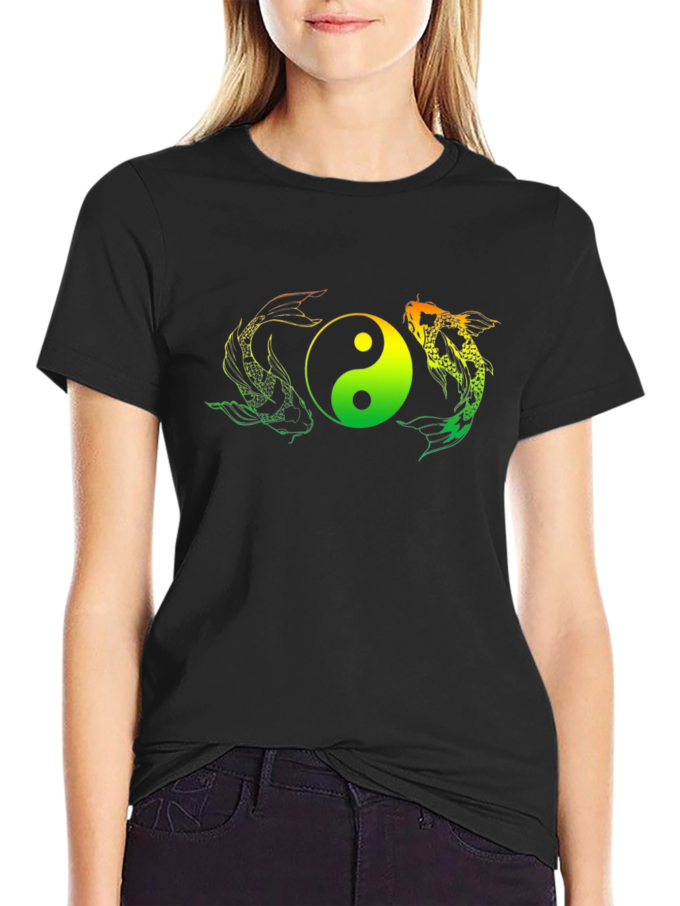 Yin Yang Koi Fish Graphic Tee - Black T-Shirt