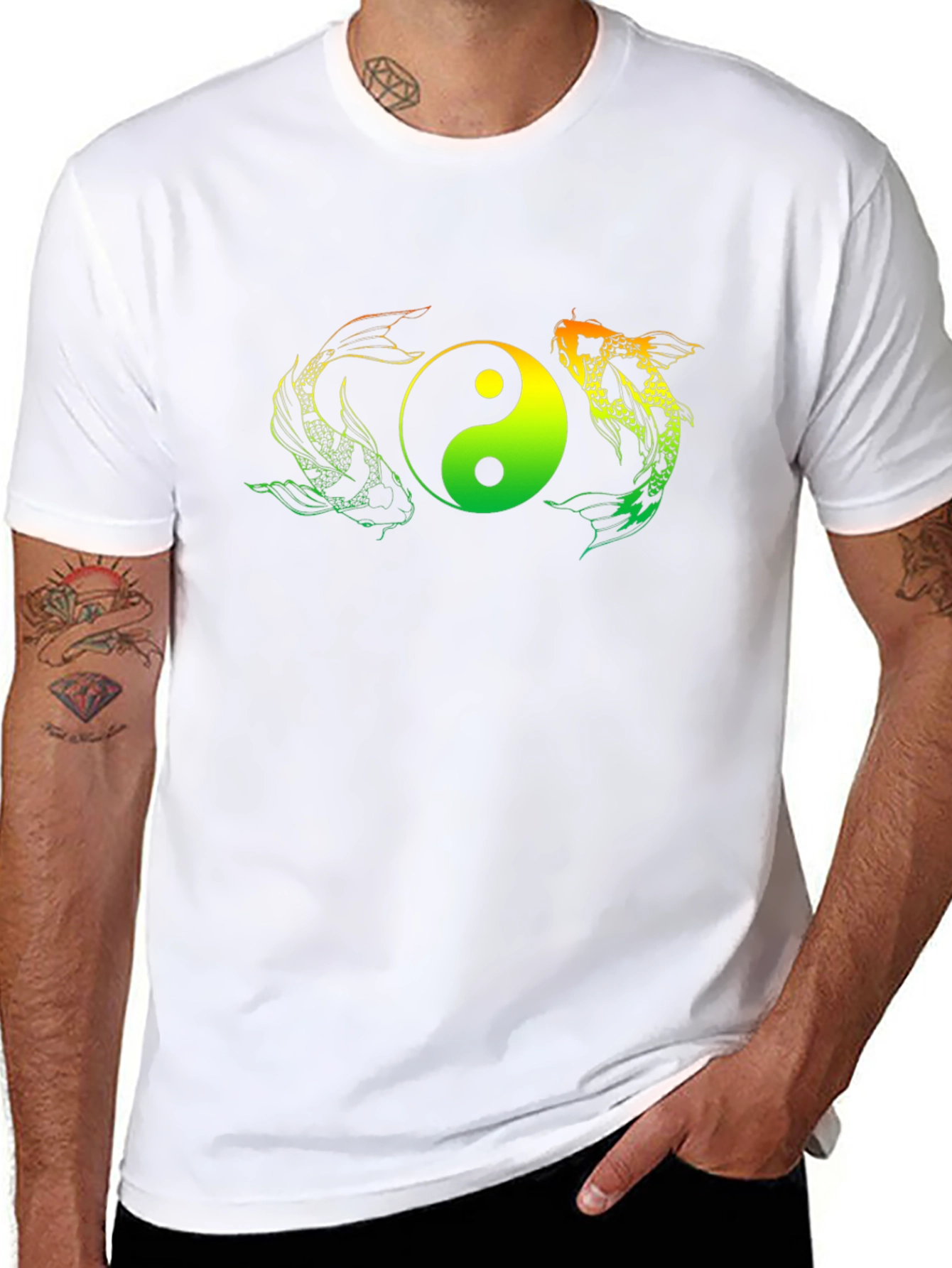 Yin Yang Koi Fish Graphic Tee - Black T-Shirt