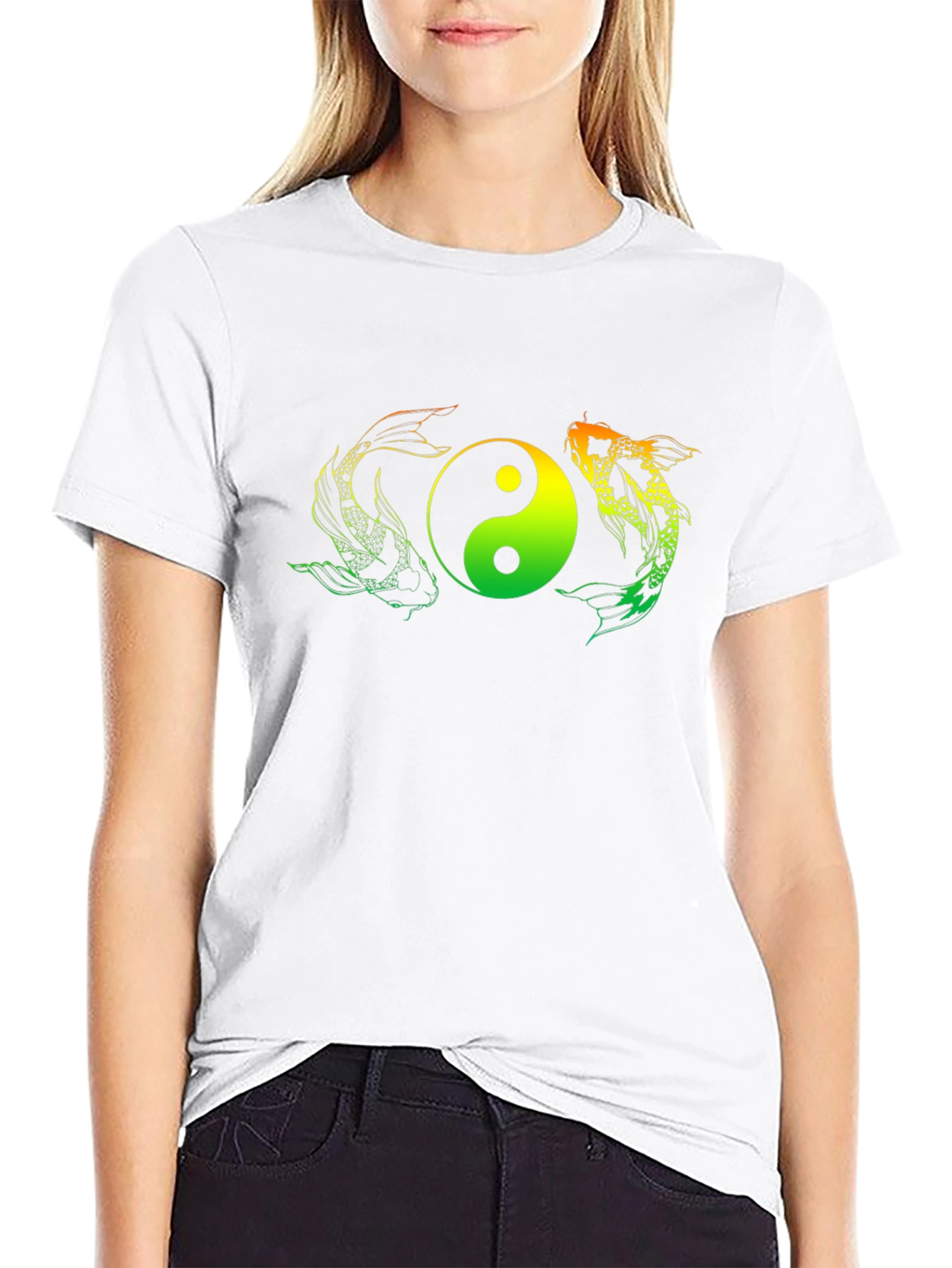 Yin Yang Koi Fish Graphic Tee - Black T-Shirt