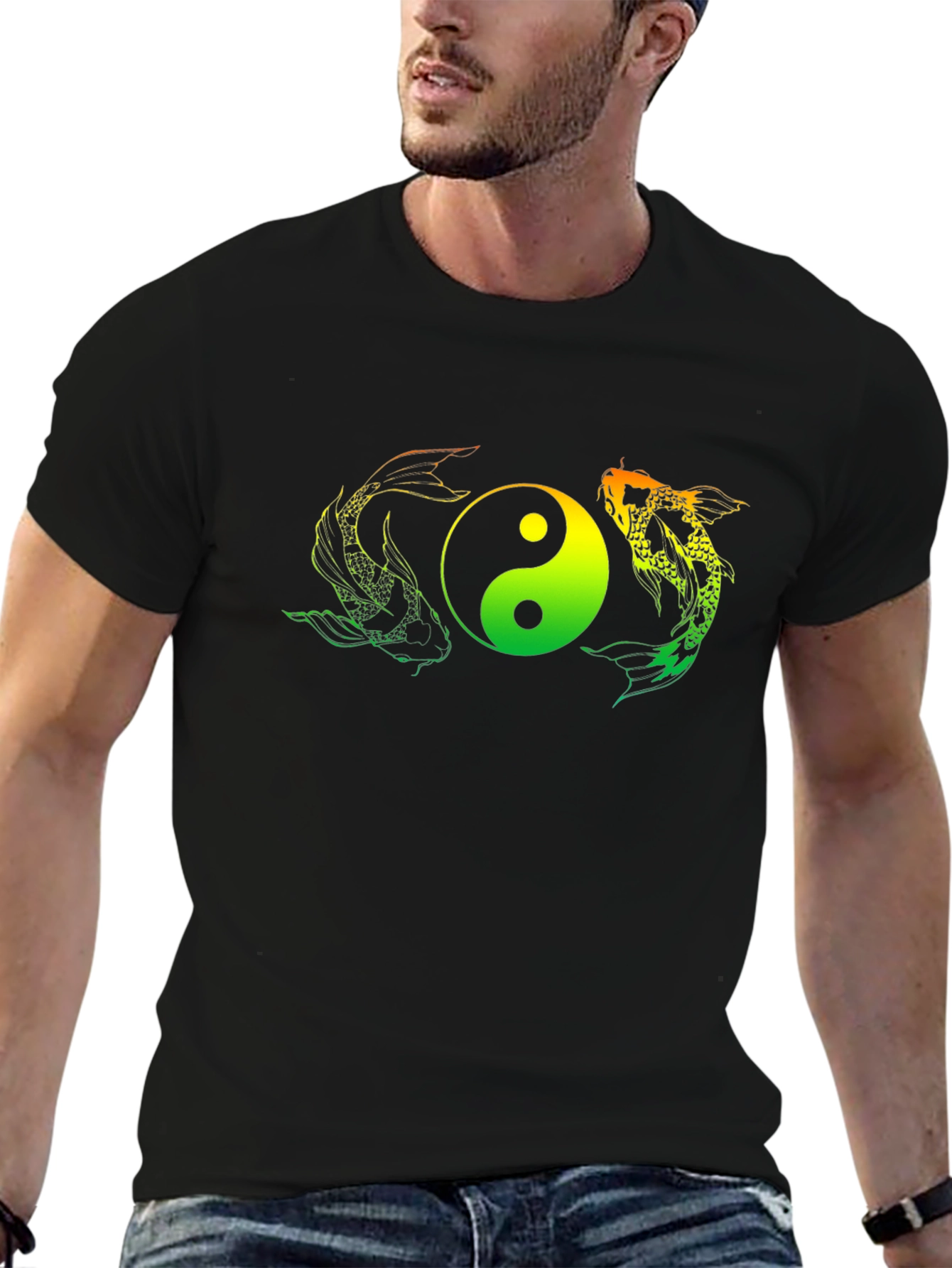Yin Yang Koi Fish Graphic Tee - Black T-Shirt