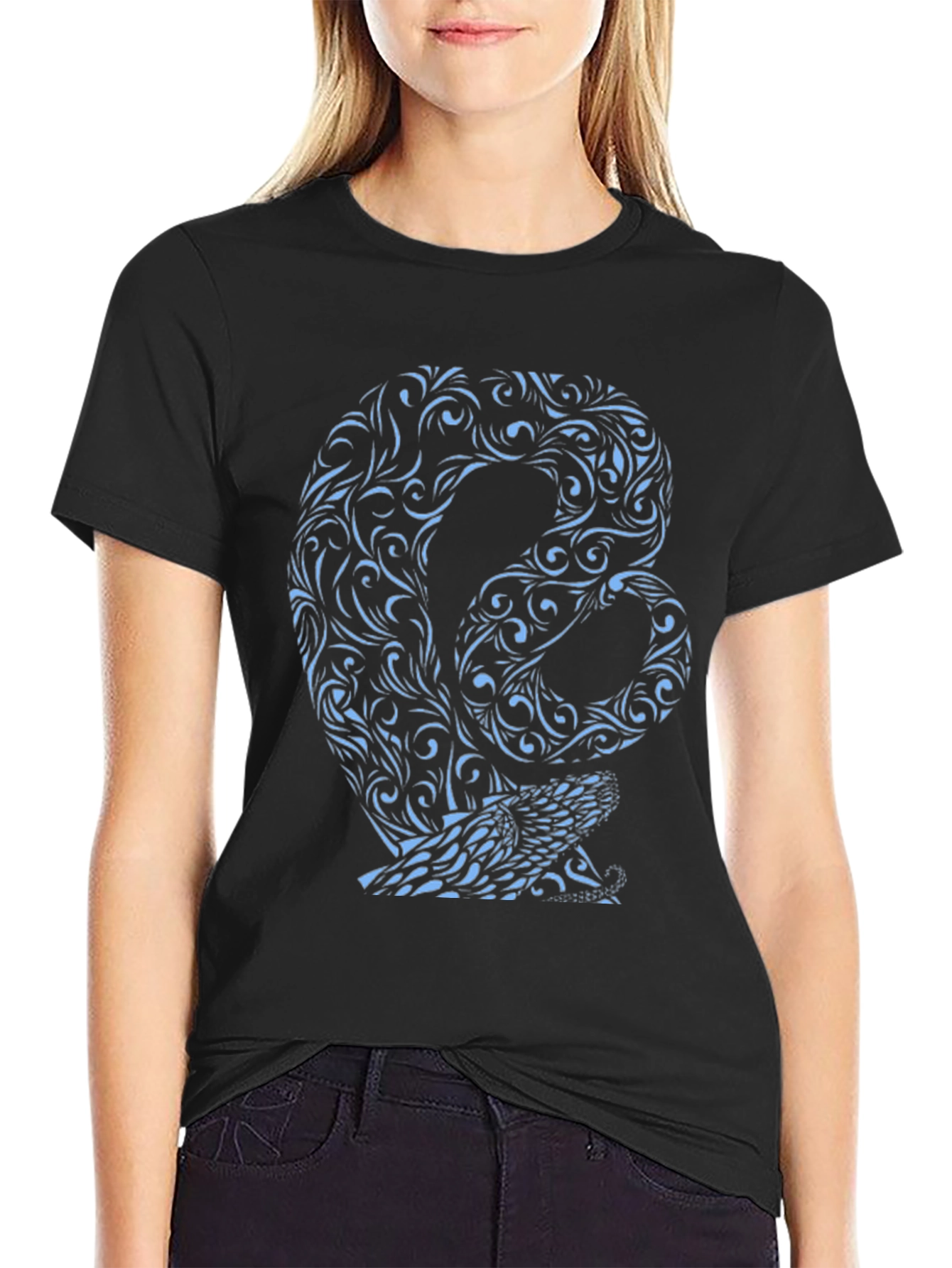 Snake Pattern Graphic Print Black Tee