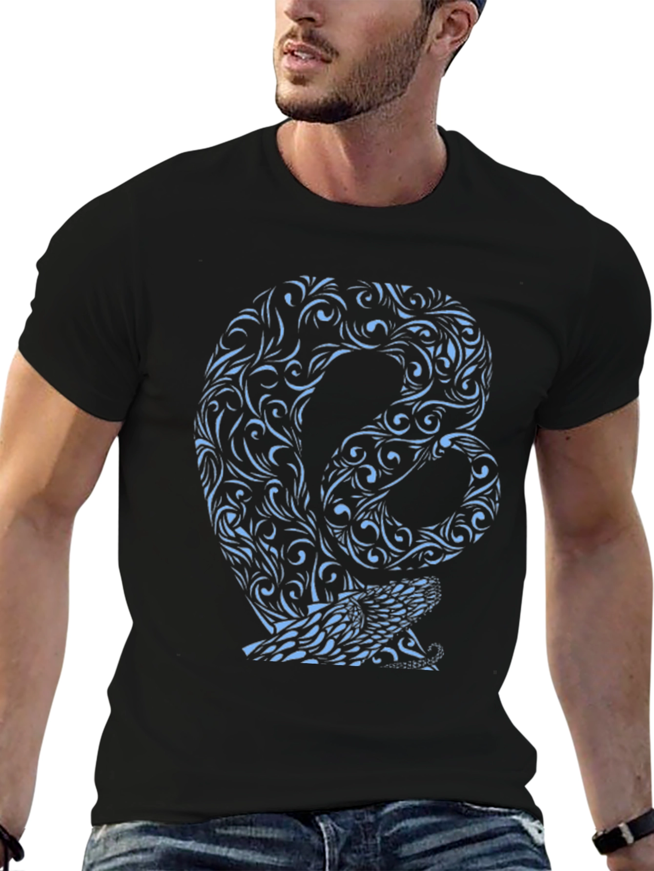 Snake Pattern Graphic Print Black Tee