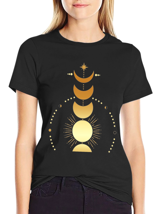 Celestial Moon Phases Graphic Tee - Black