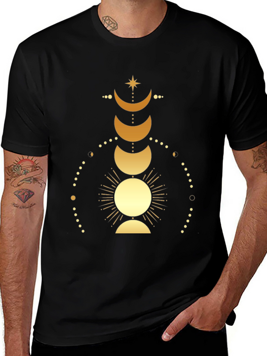 Celestial Moon Phases Graphic Tee - Black