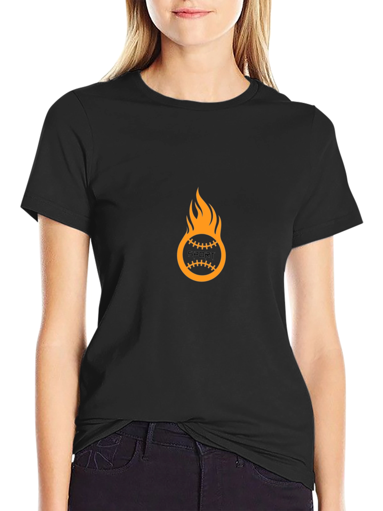 Mens Black Graphic Tee - Flaming Sport Ball