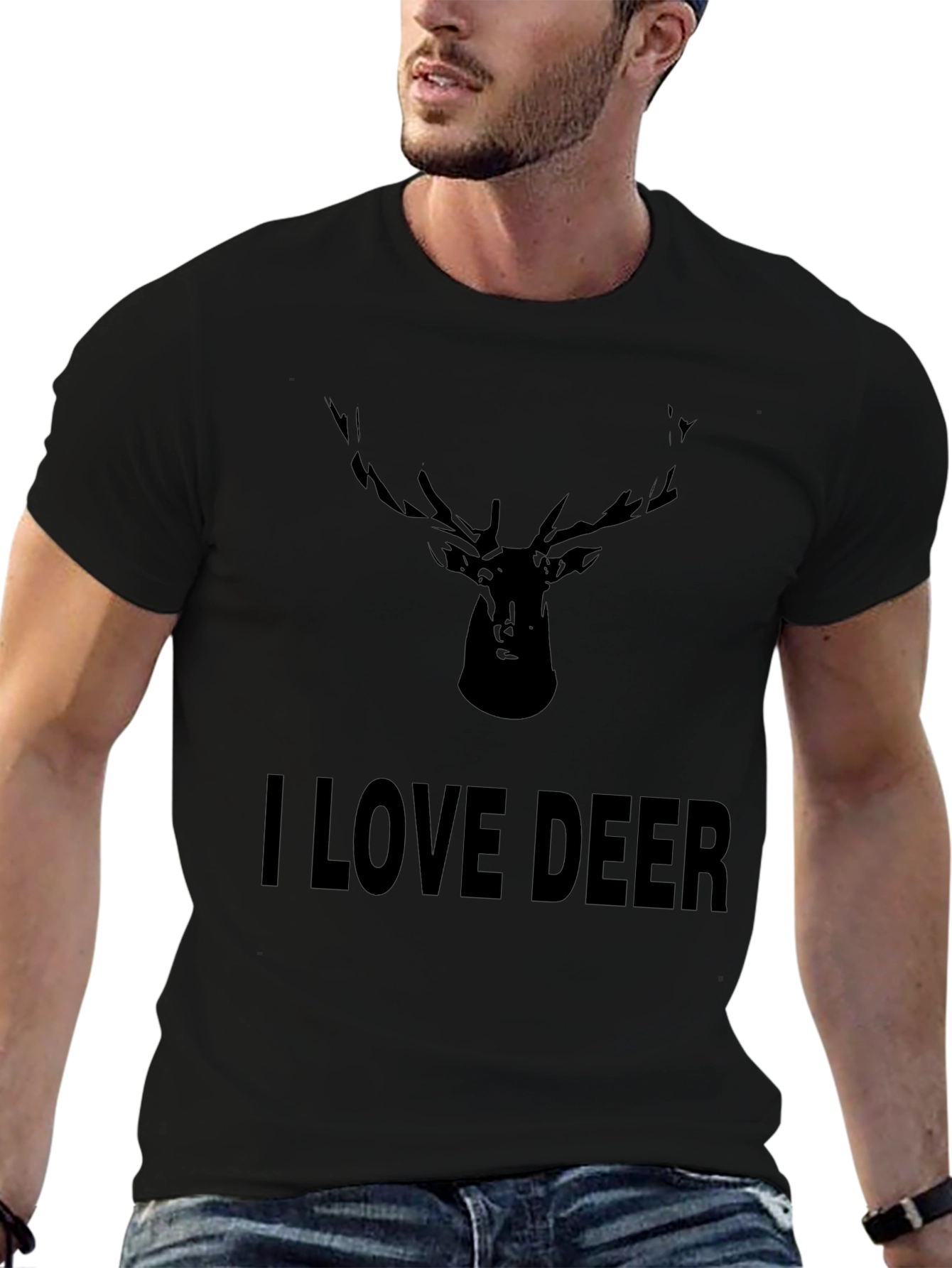 I Love Deer Black T-Shirt - Antler Graphic Tee