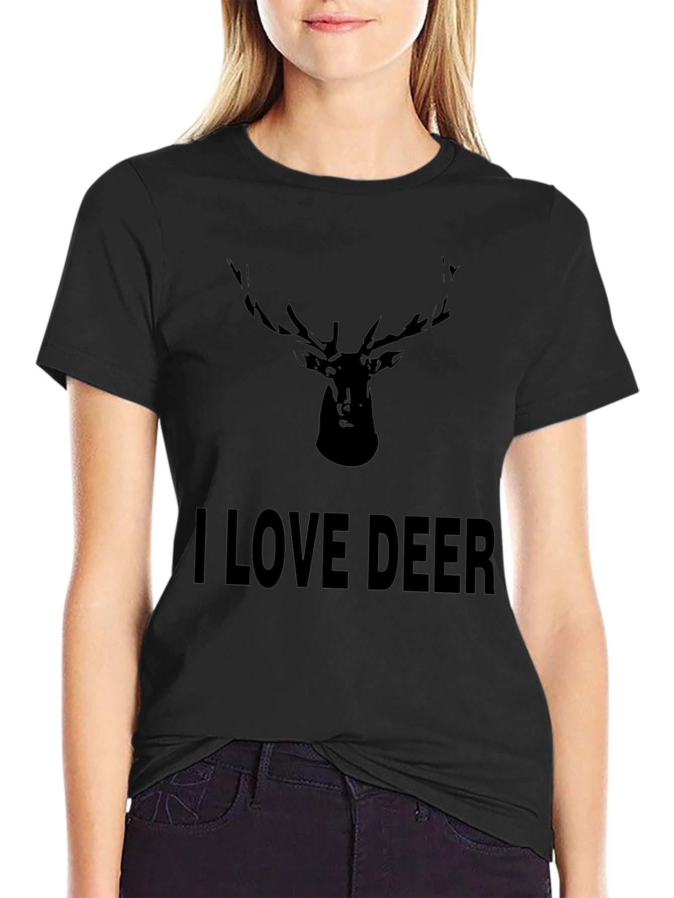 I Love Deer Black T-Shirt - Antler Graphic Tee