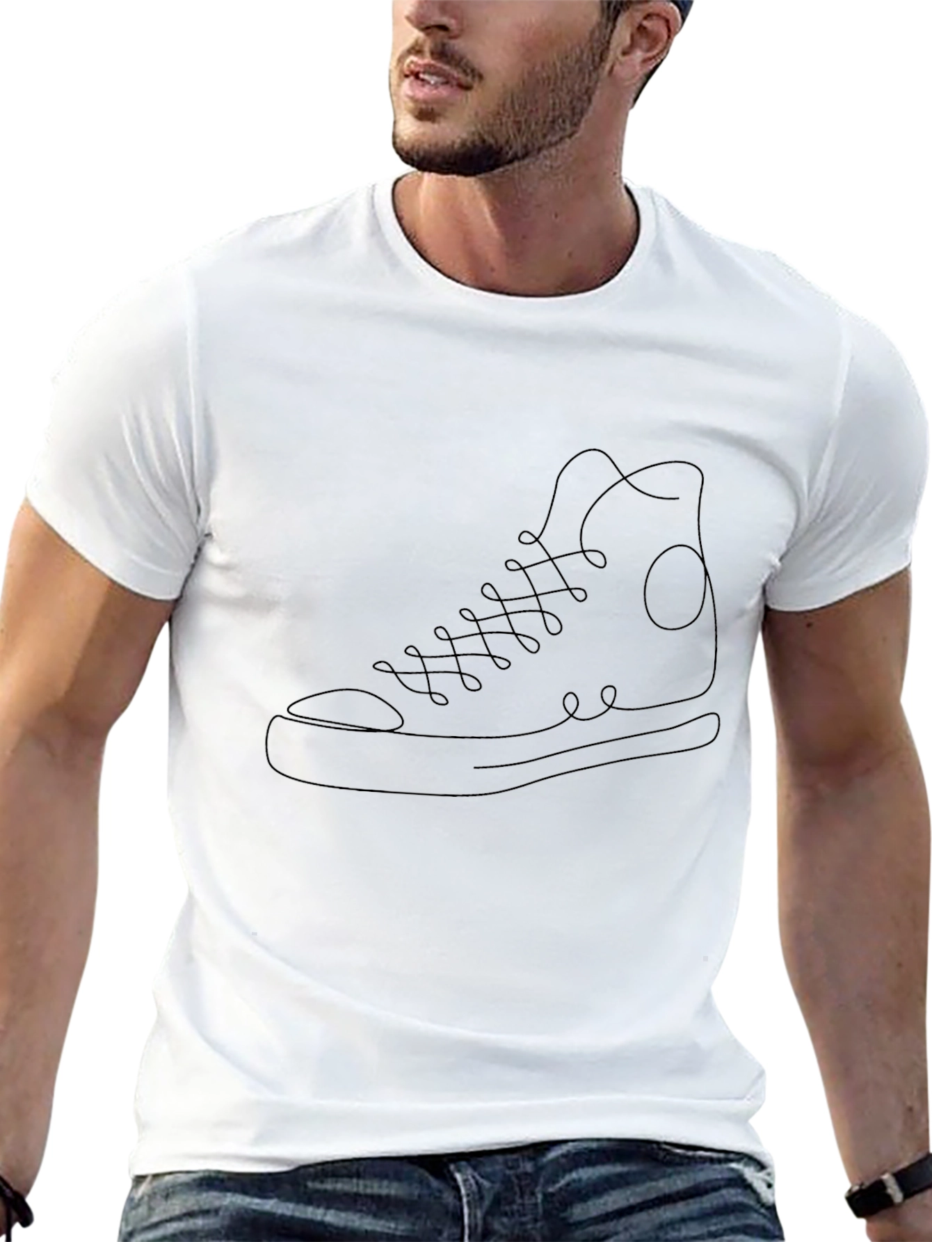Minimalist Sneaker Outline T-Shirt - Black
