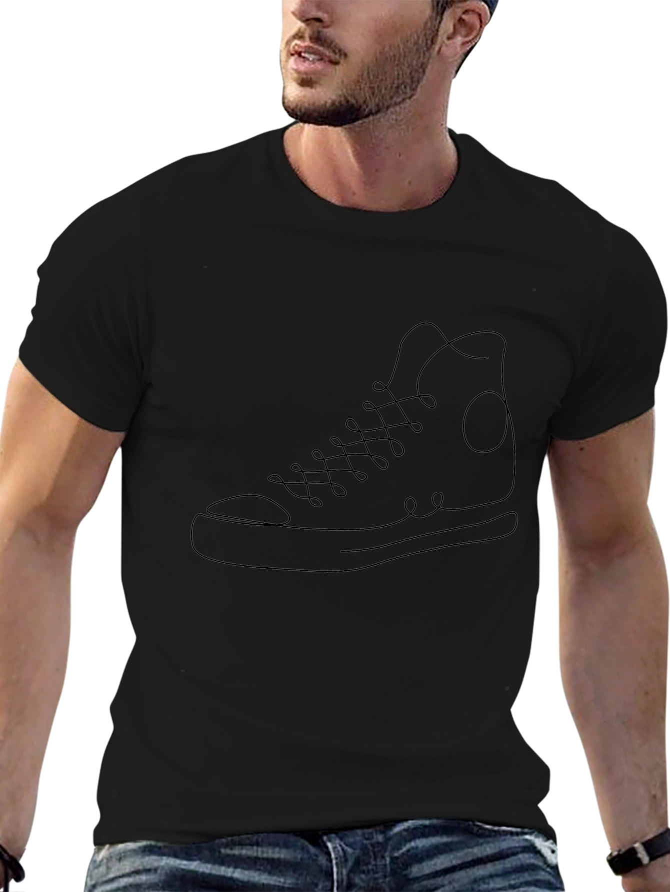 Minimalist Sneaker Outline T-Shirt - Black