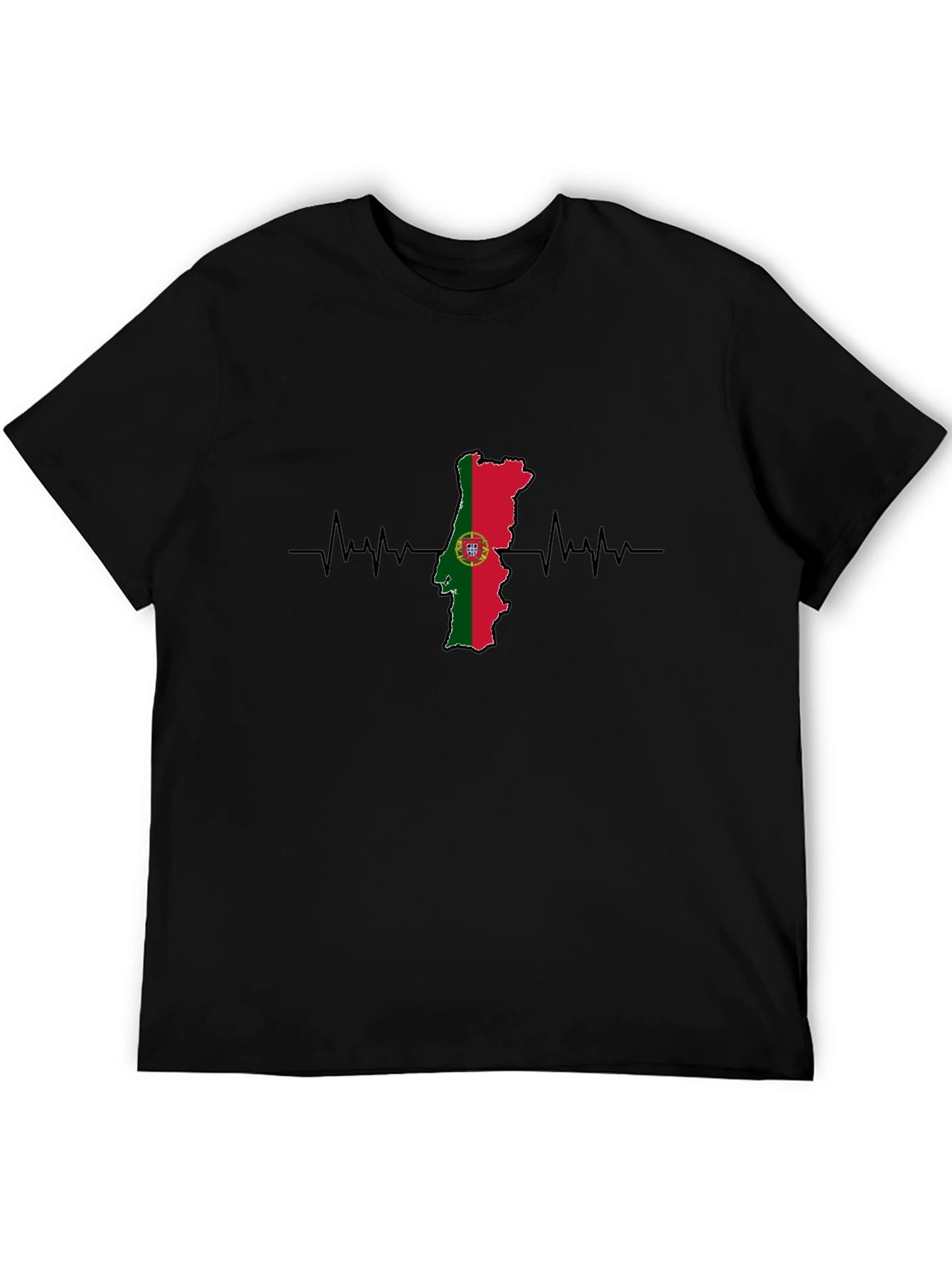 Portugal Flag Heartbeat Graphic Tee - Black