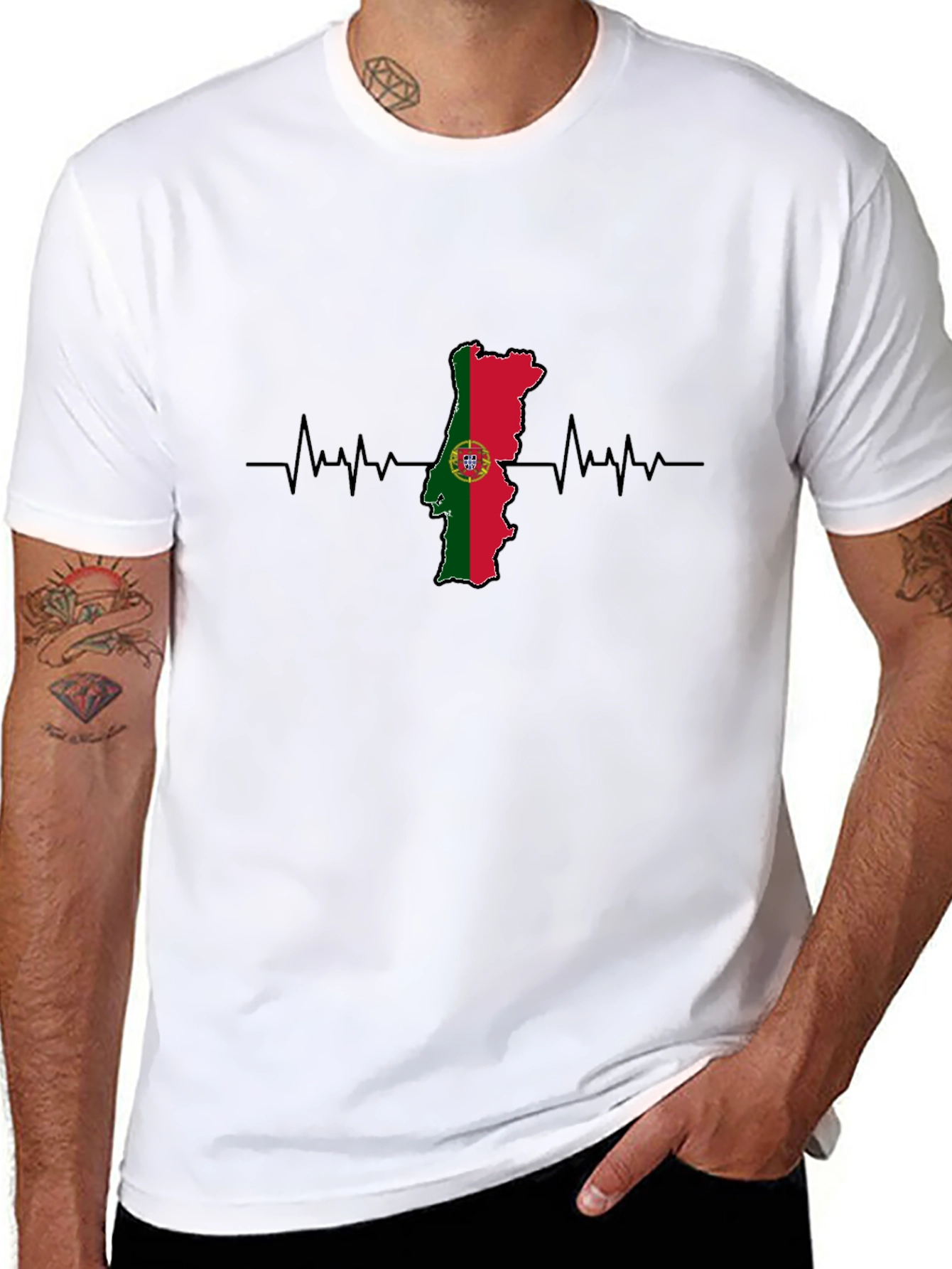 Portugal Flag Heartbeat Graphic Tee - Black