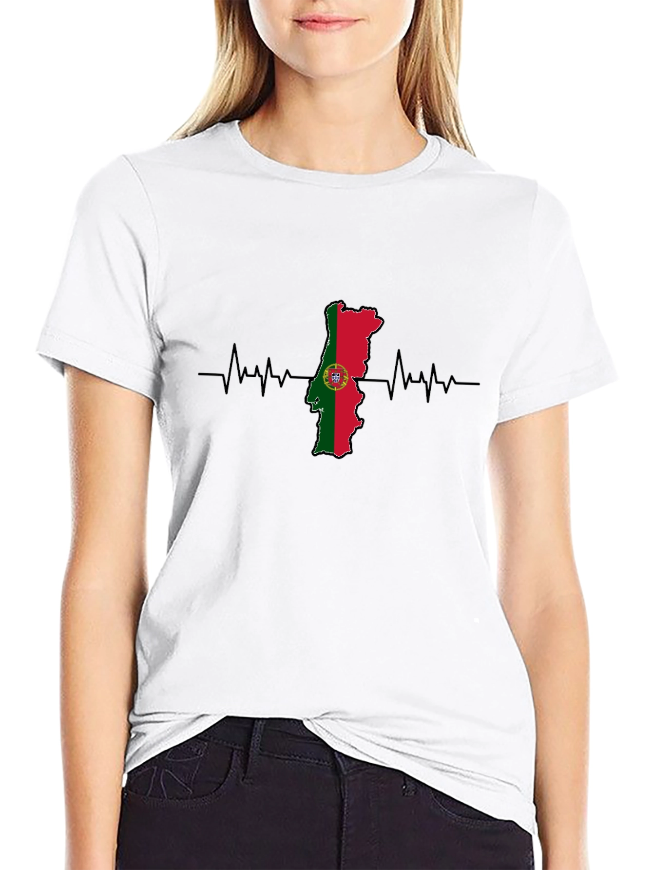 Portugal Flag Heartbeat Graphic Tee - Black