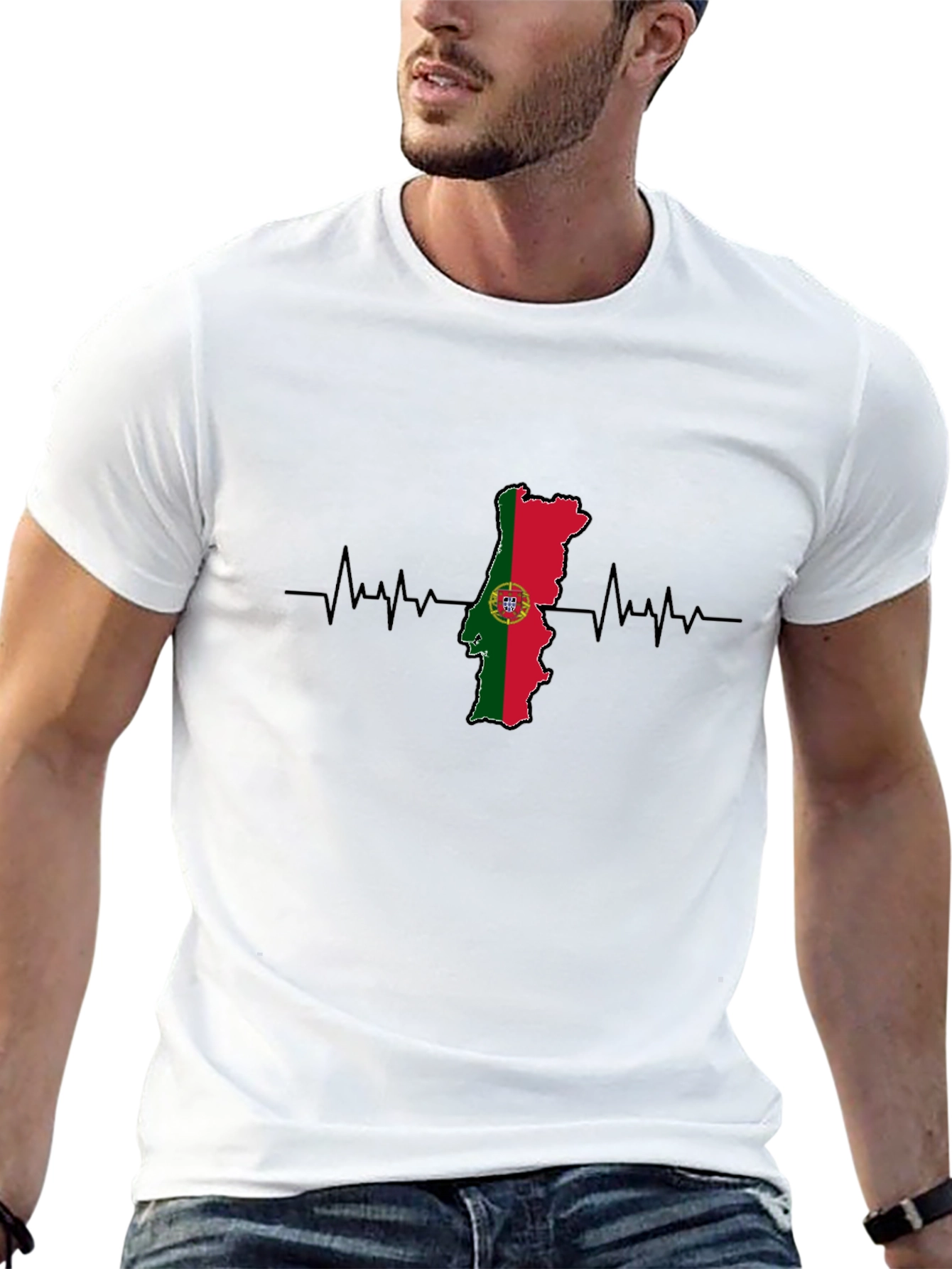 Portugal Flag Heartbeat Graphic Tee - Black