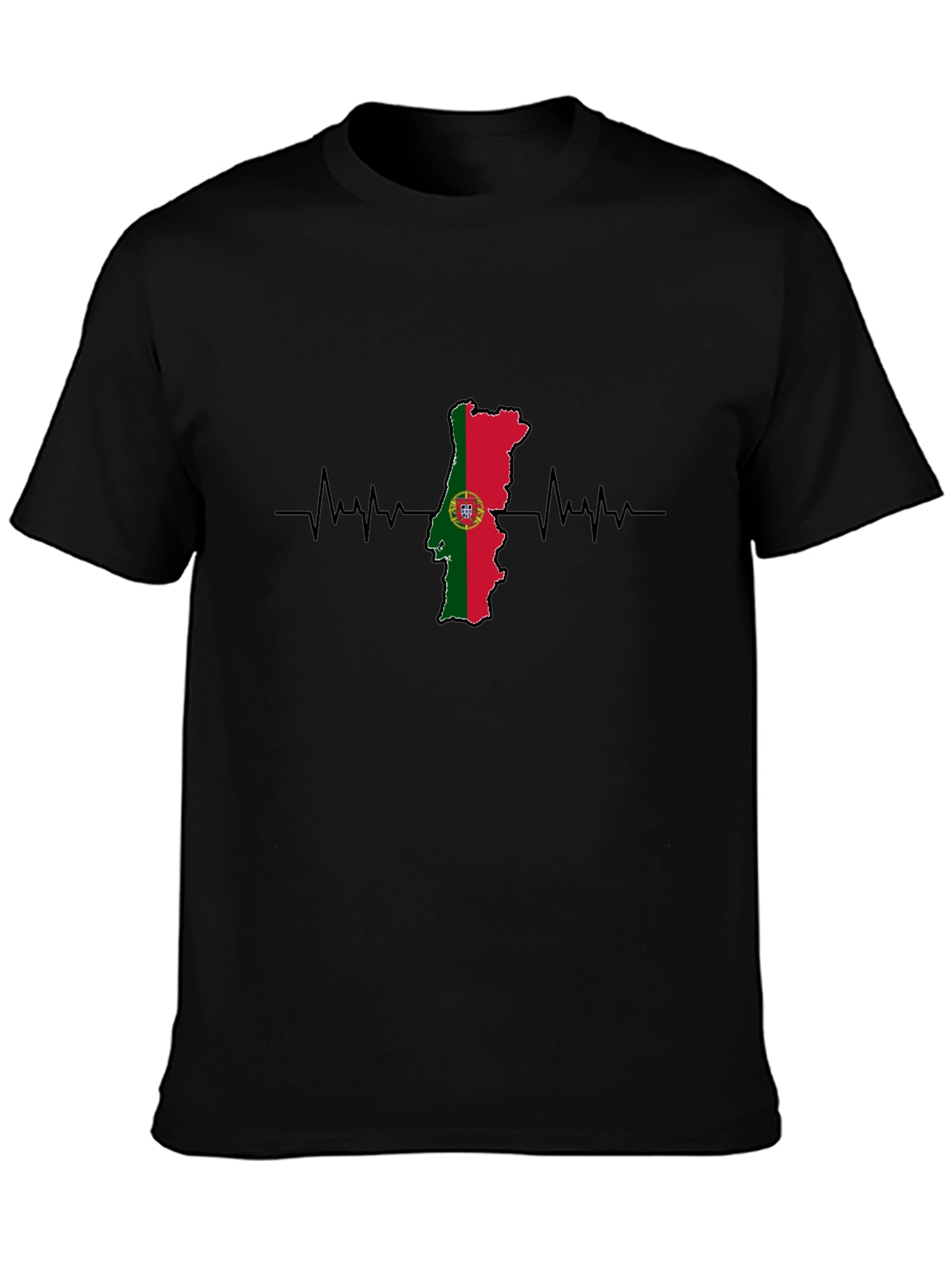 Portugal Flag Heartbeat Graphic Tee - Black