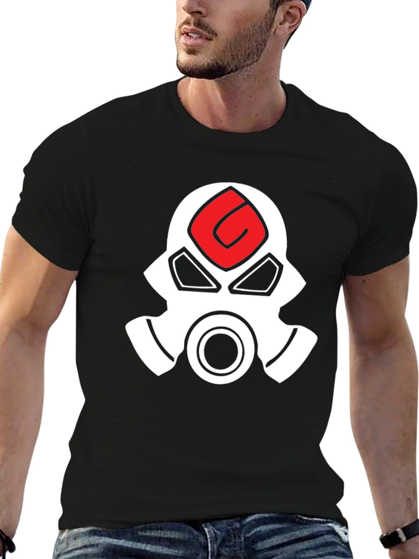 Graphic Tee - White Gas Mask Design on Black