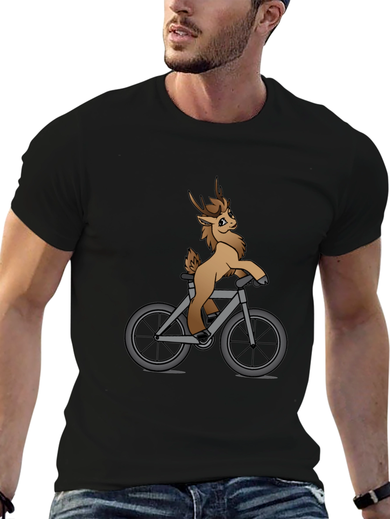 Deer on Bike Graphic Tee - Fun Novelty Shirt