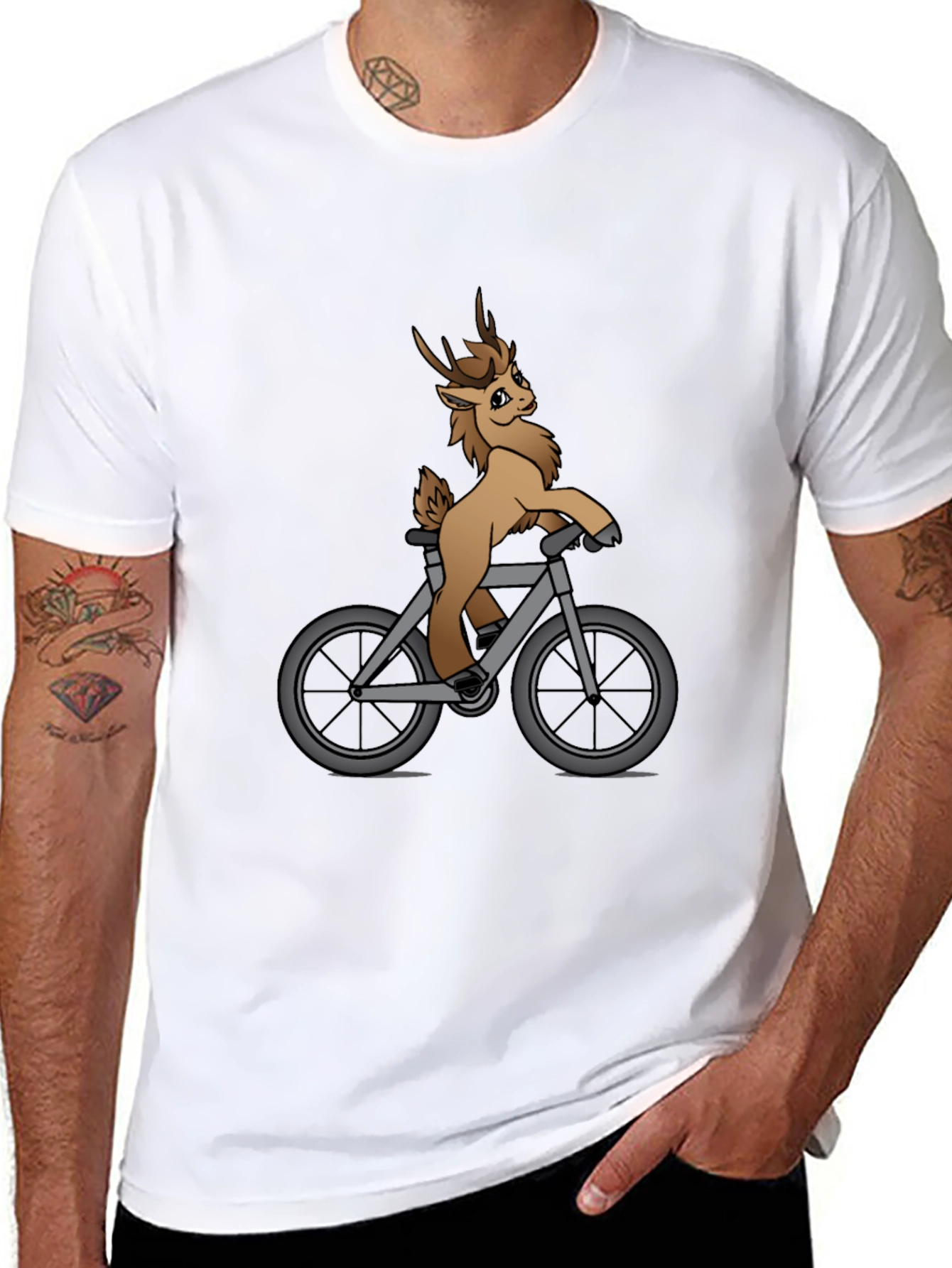 Deer on Bike Graphic Tee - Fun Novelty Shirt