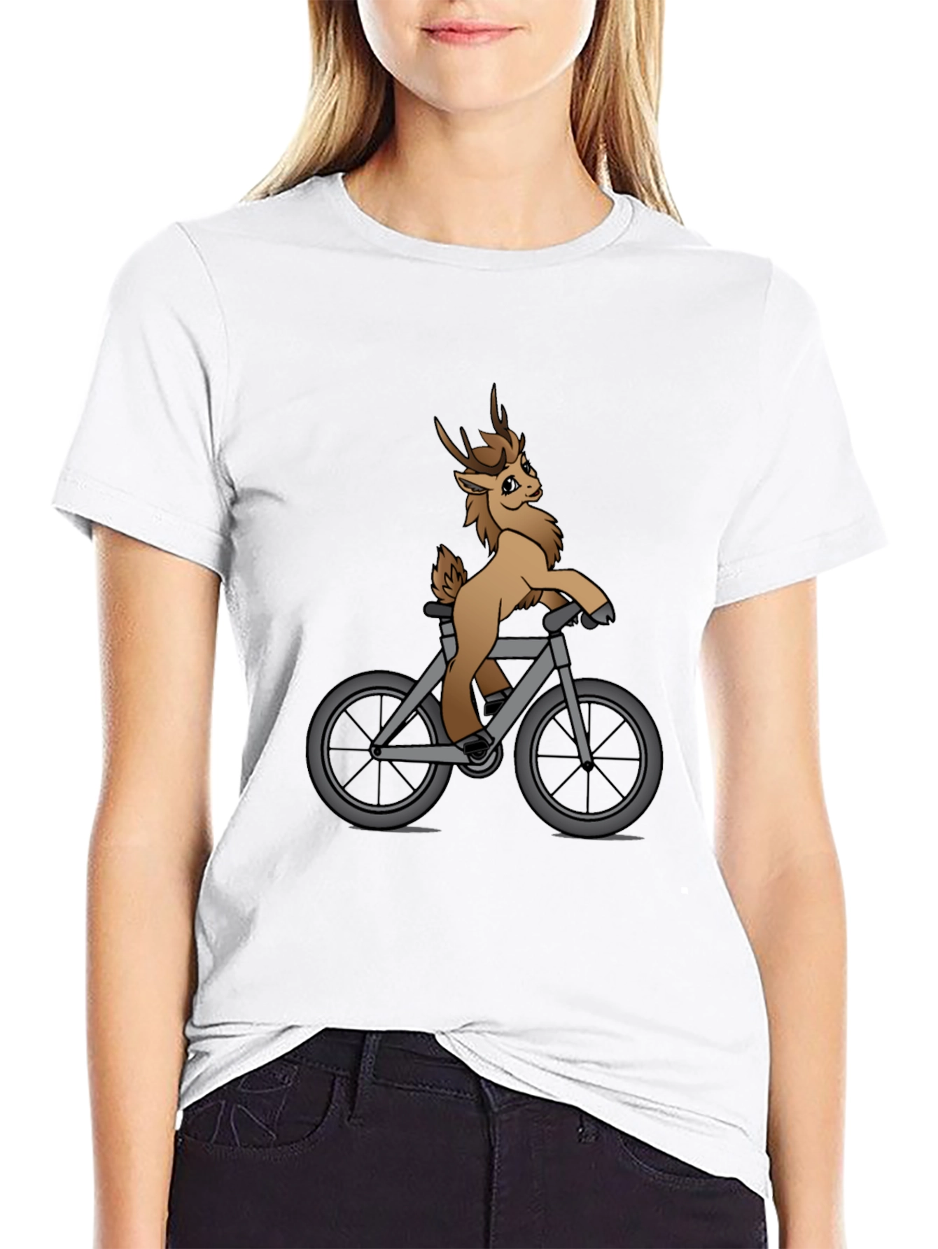 Deer on Bike Graphic Tee - Fun Novelty Shirt