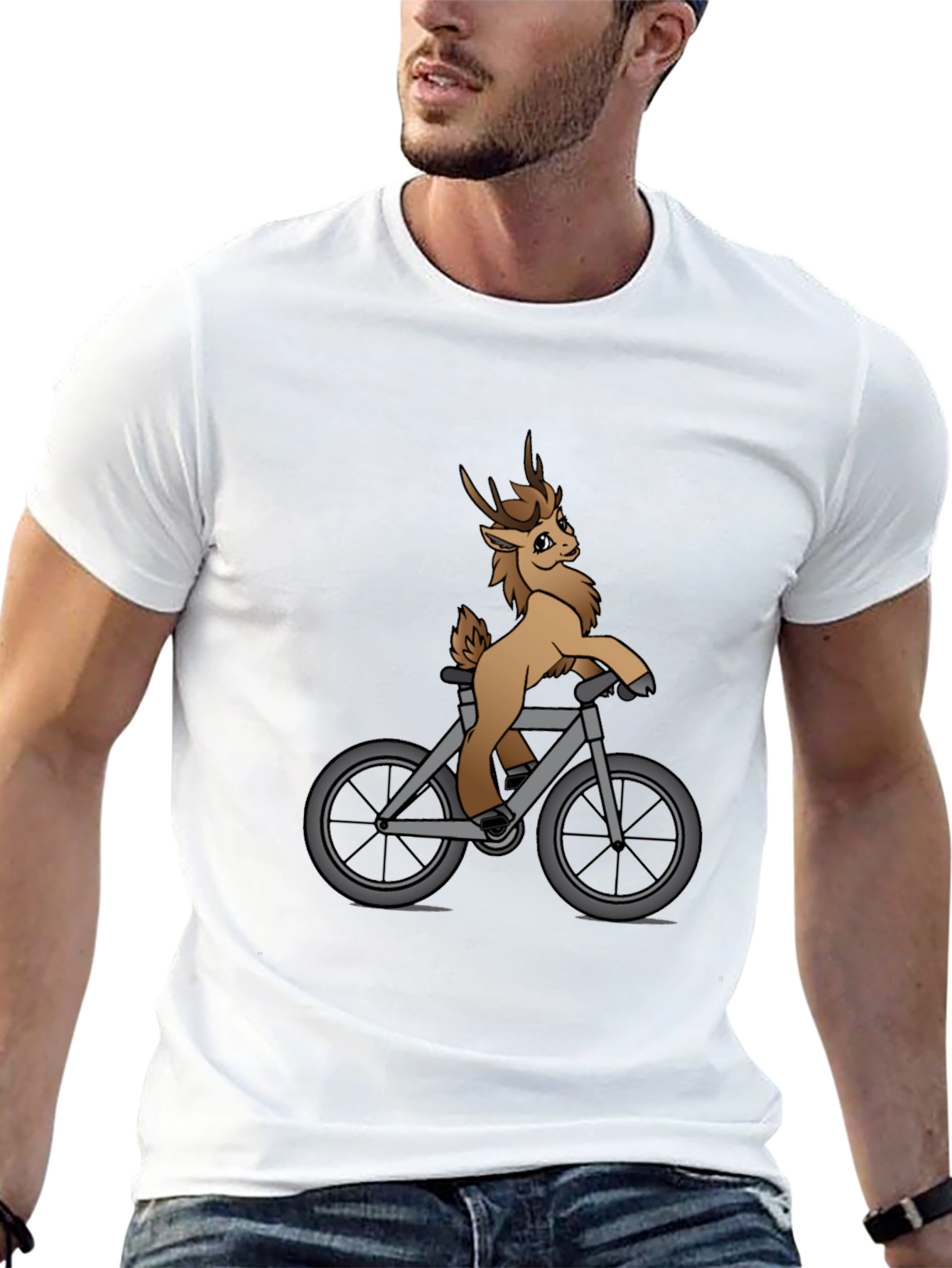 Deer on Bike Graphic Tee - Fun Novelty Shirt
