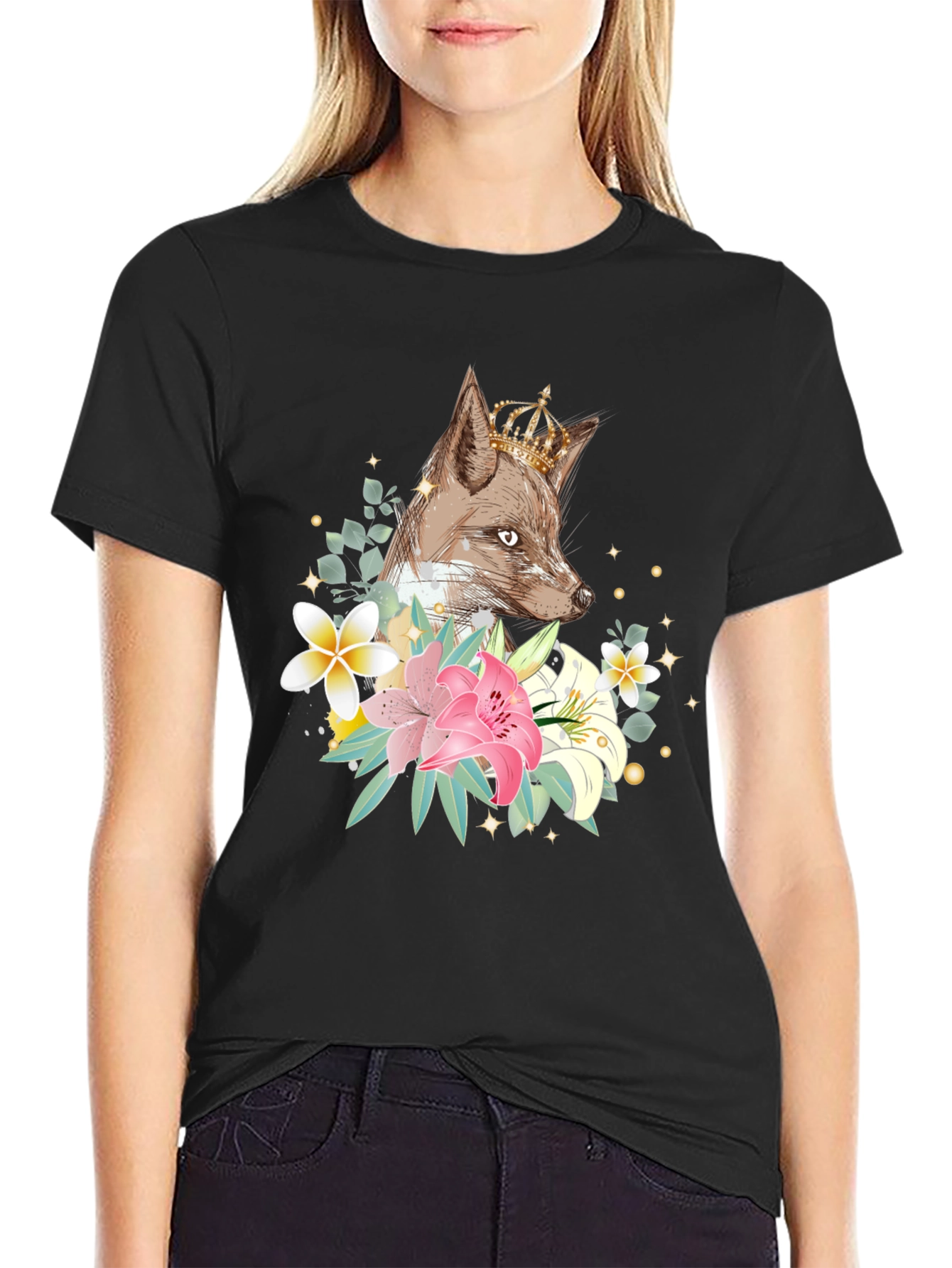 Fox with Crown Floral T-Shirt