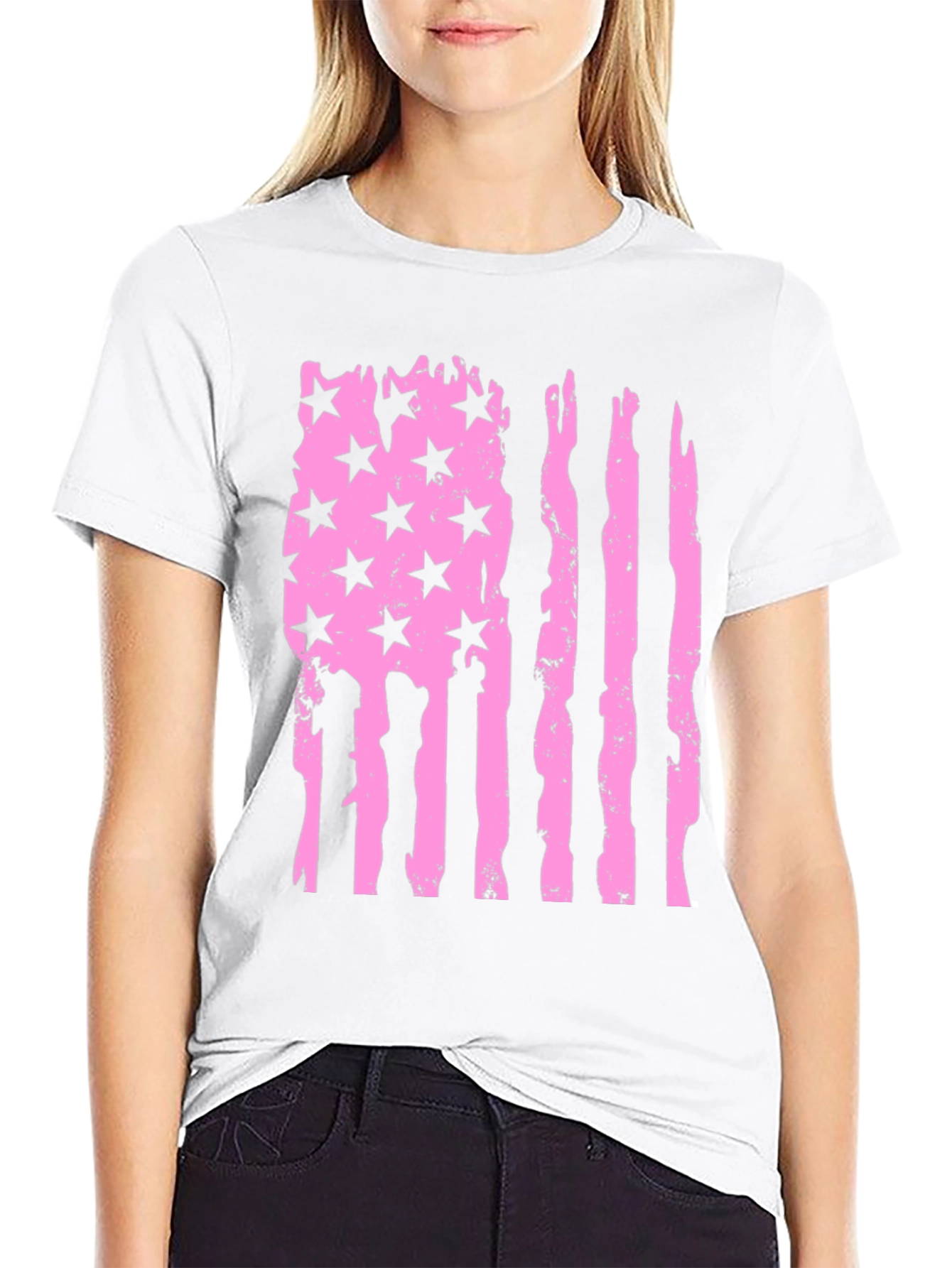 Distressed American Flag T-Shirt - Pink