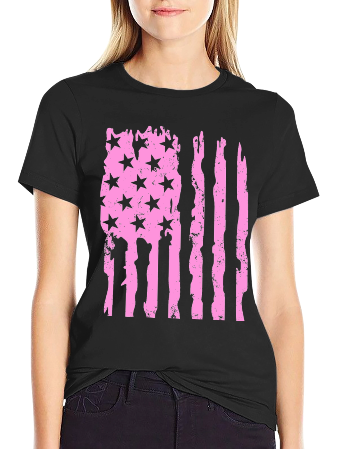 Distressed American Flag T-Shirt - Pink