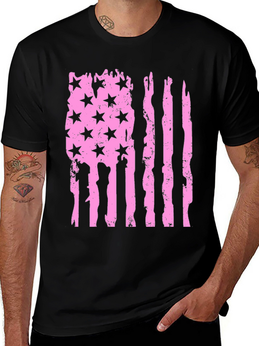 Distressed American Flag T-Shirt - Pink