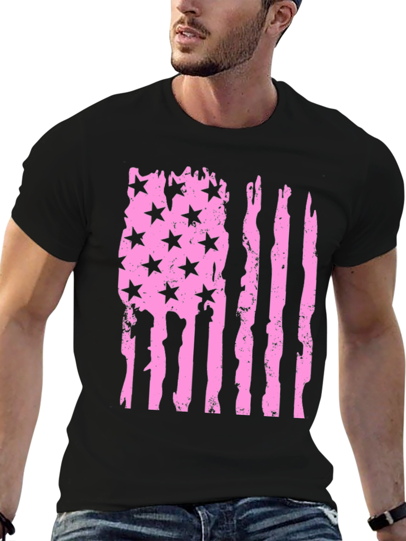 Distressed American Flag T-Shirt - Pink