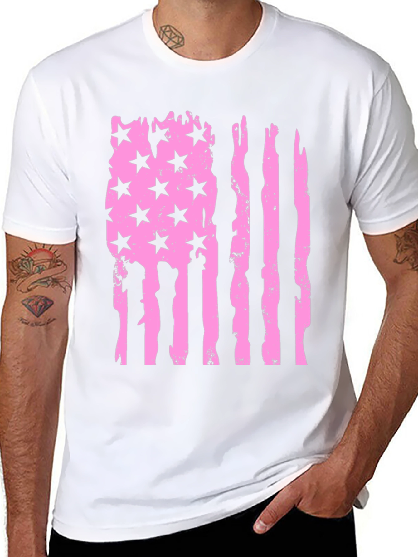 Distressed American Flag T-Shirt - Pink