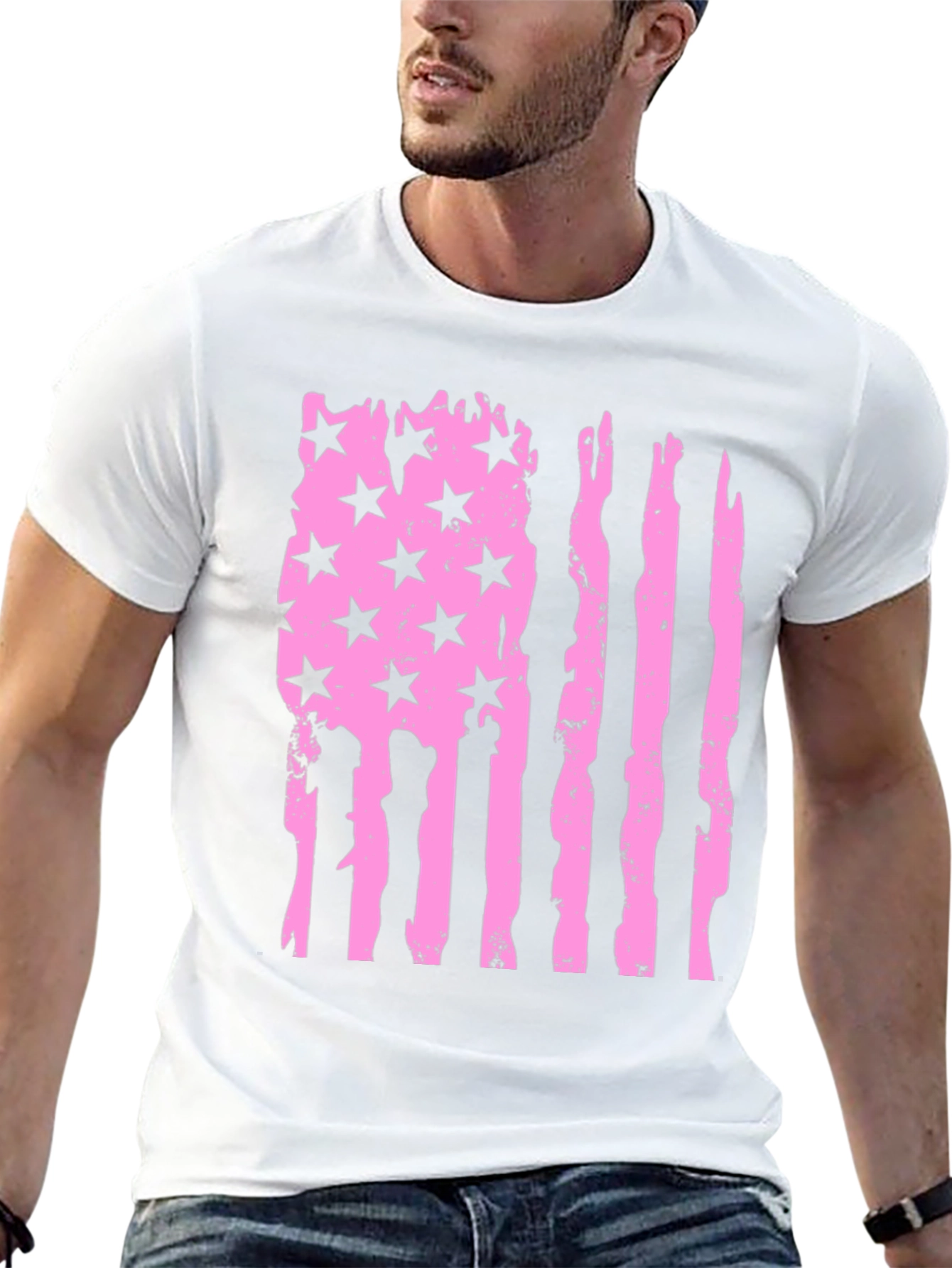 Distressed American Flag T-Shirt - Pink