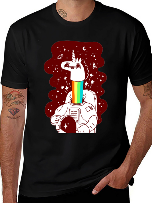 Unicorn Astronaut Graphic Tee - Black Cotton Blend