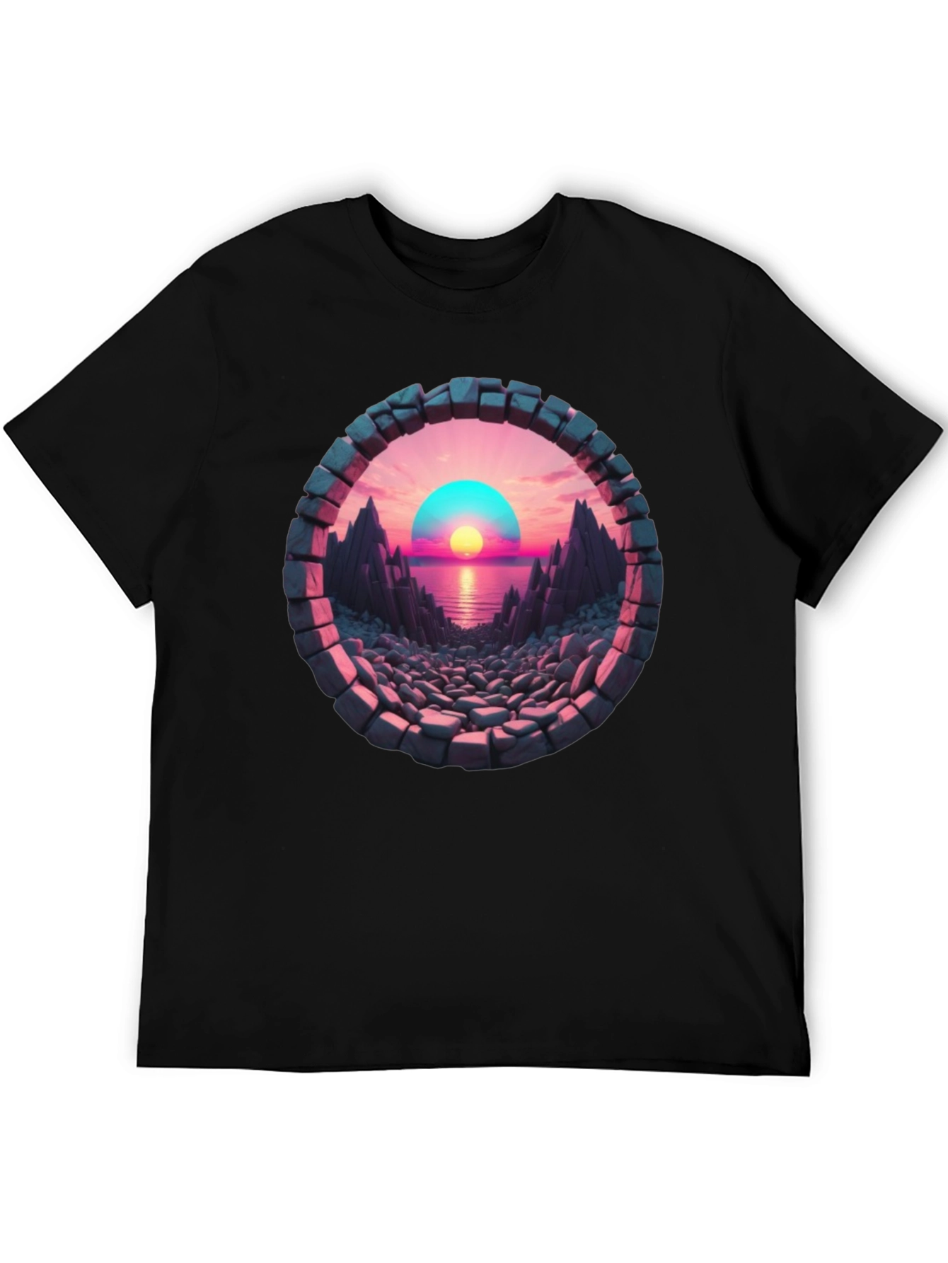 Sunset Portal Black T-Shirt - Unique Graphic Tee