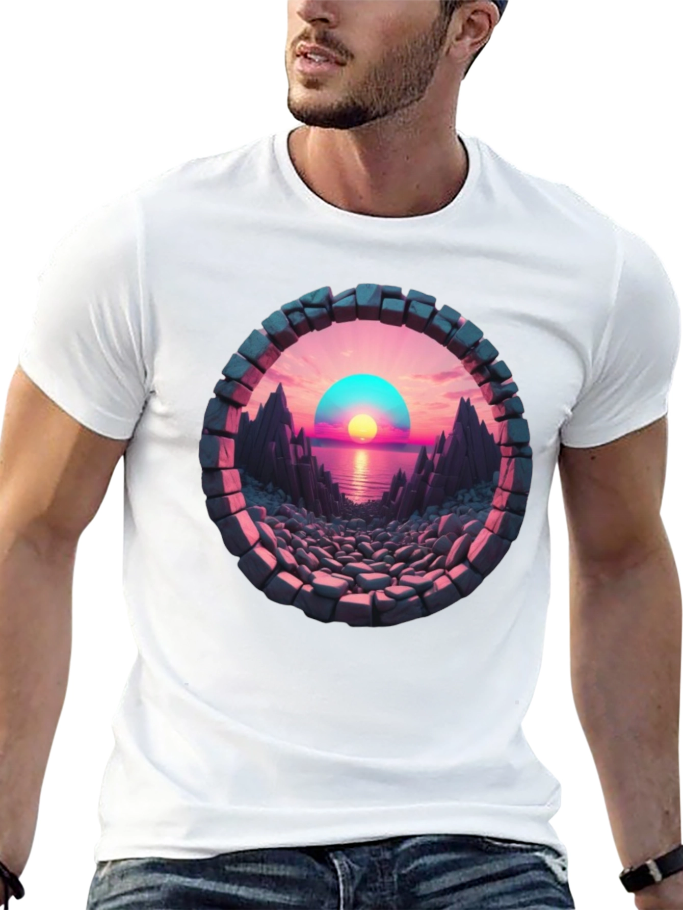 Sunset Portal Black T-Shirt - Unique Graphic Tee