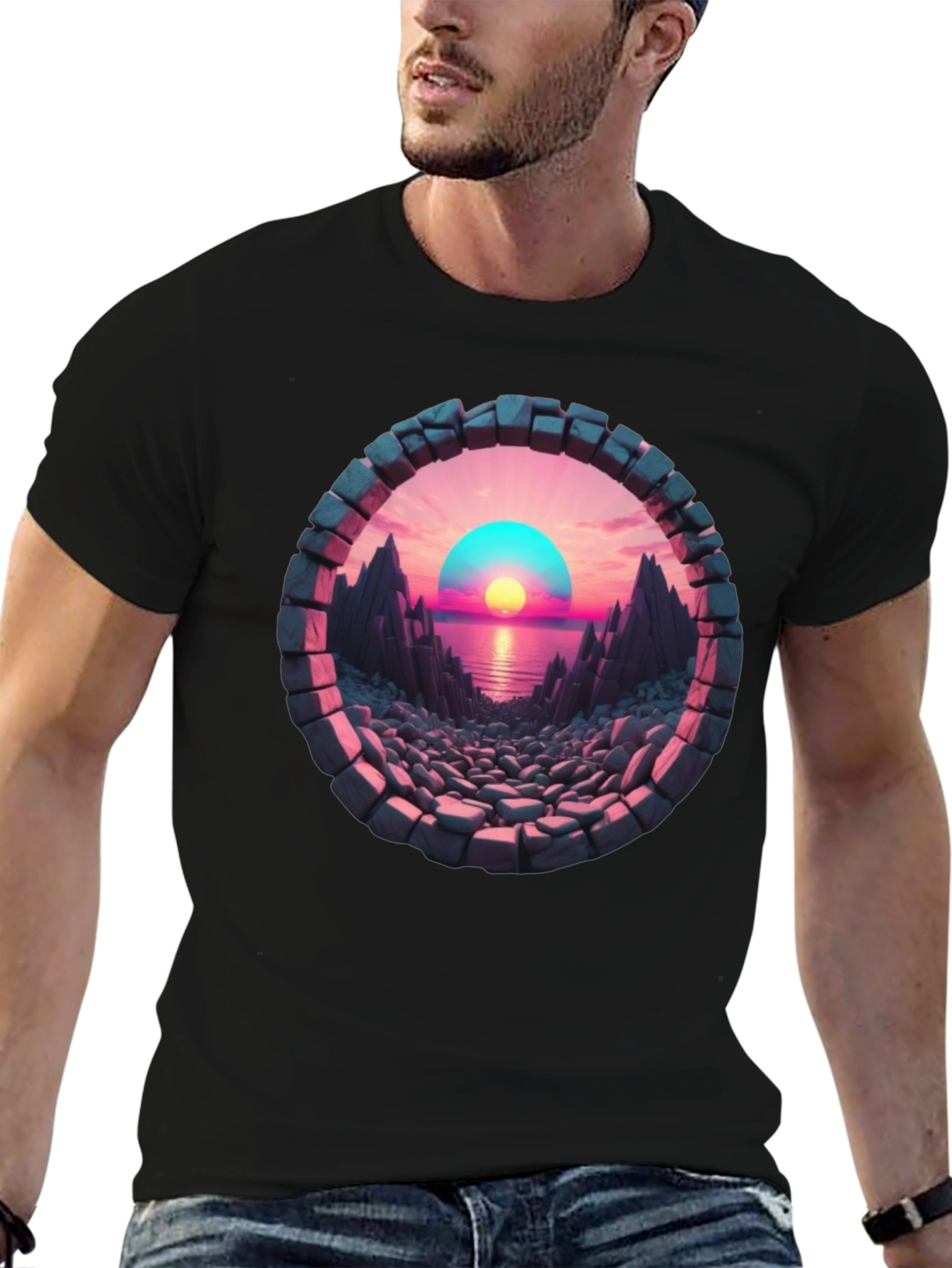 Sunset Portal Black T-Shirt - Unique Graphic Tee